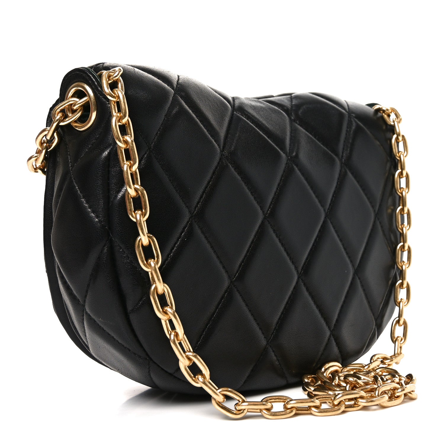 Lambskin Quilted Rocking Horse Shoulder Bag Black