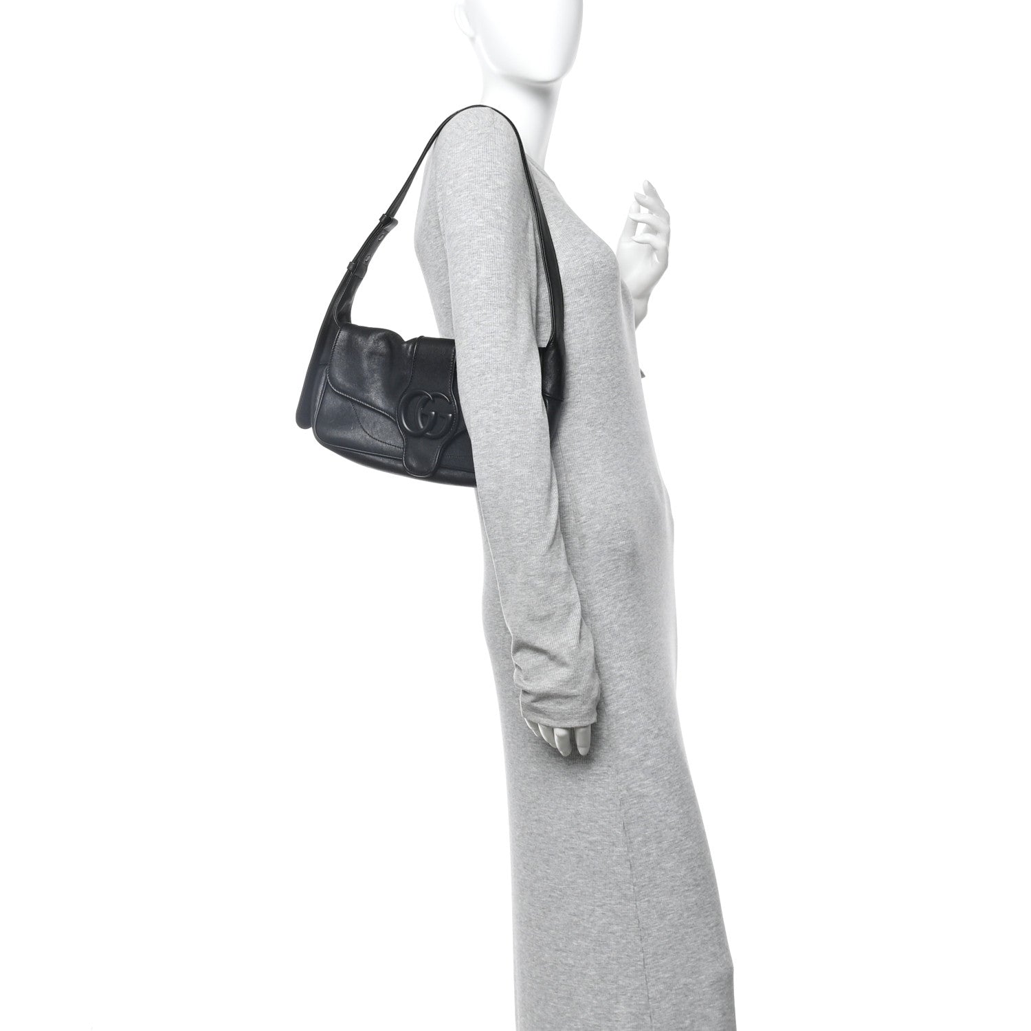 Goatskin Small GG Monochrome Aphrodite Shoulder Bag Black