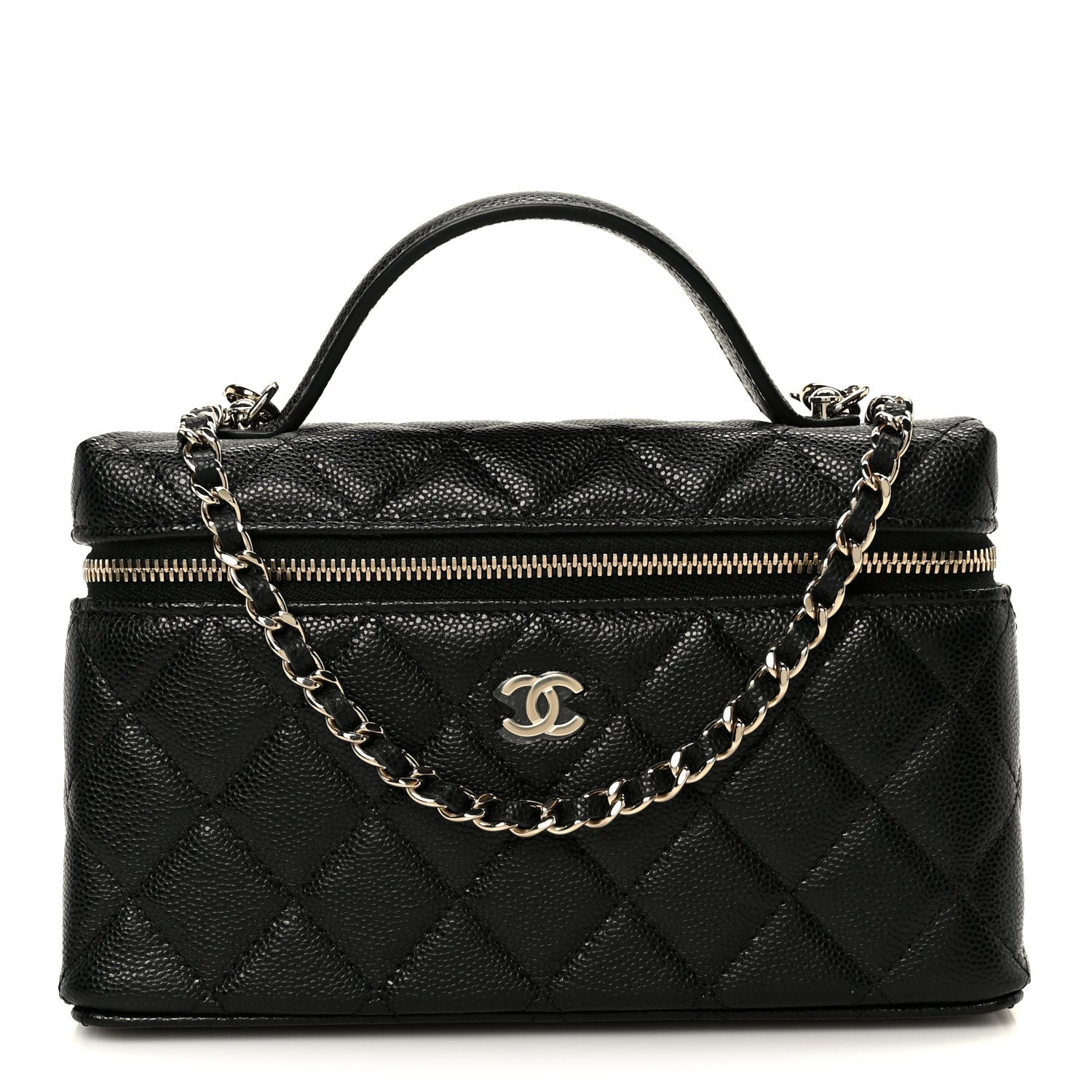 Caviar Quilted Top Handle Slim Vanity With Chain Black