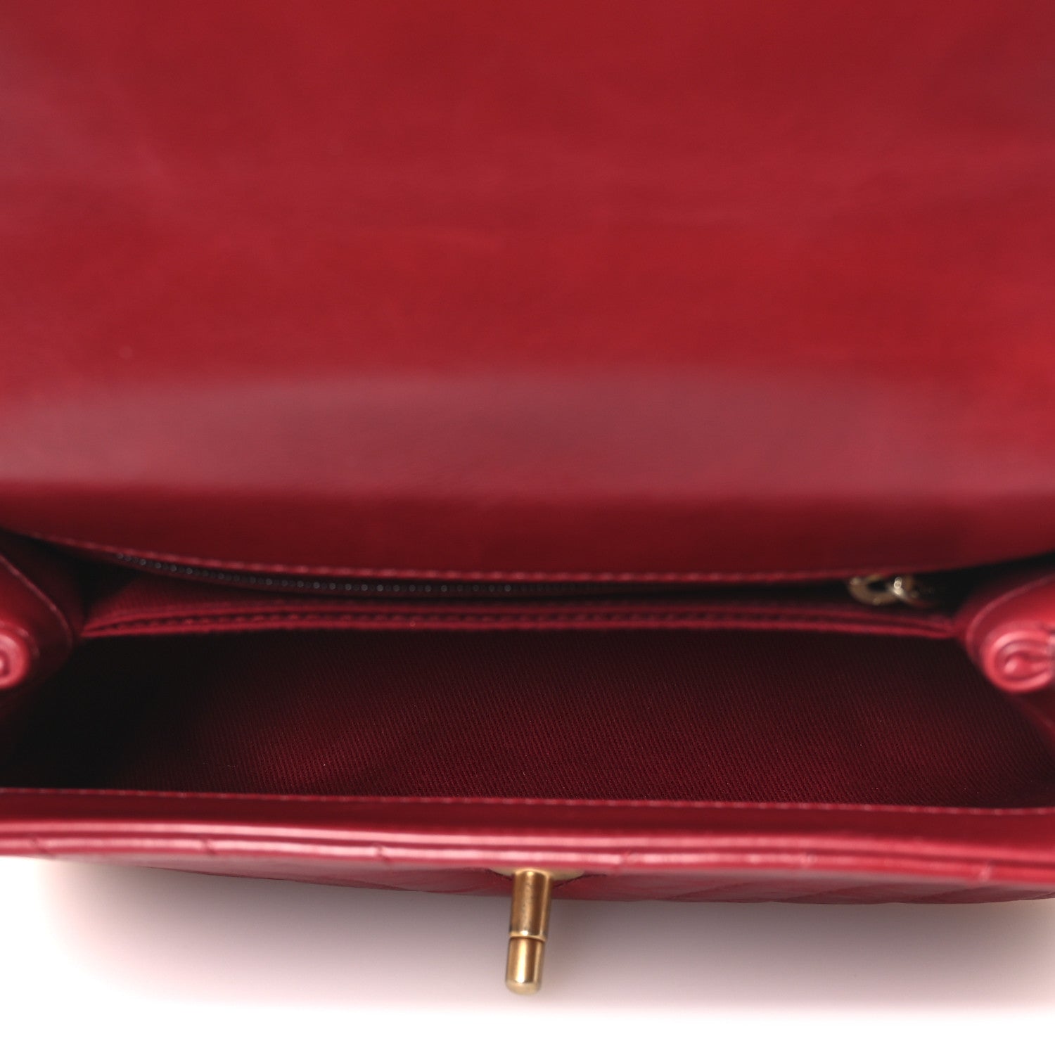 Aged Calfskin Chevron Quilted Mini Coco Handle Flap Red