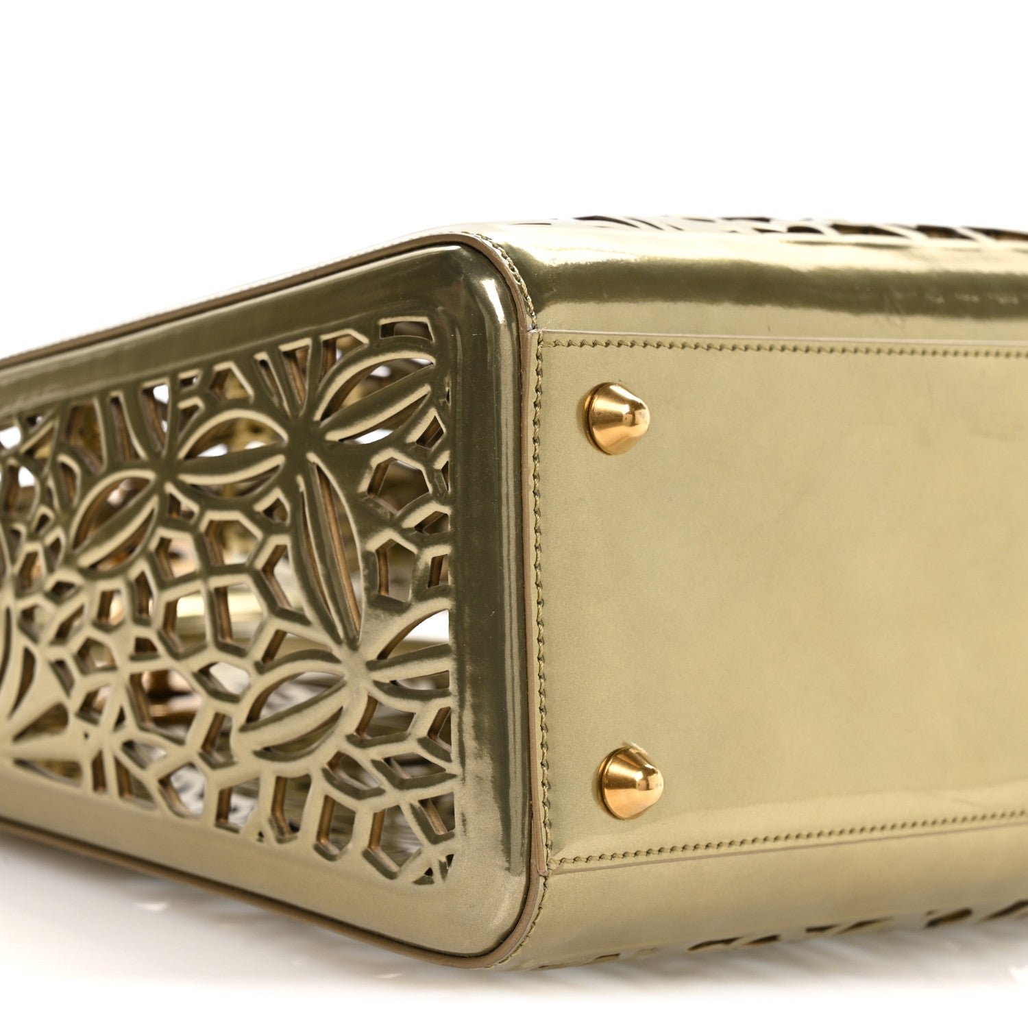 X DAVID WISEMAN Metallic Calfskin Laser Cut Large Lady Dior Gold