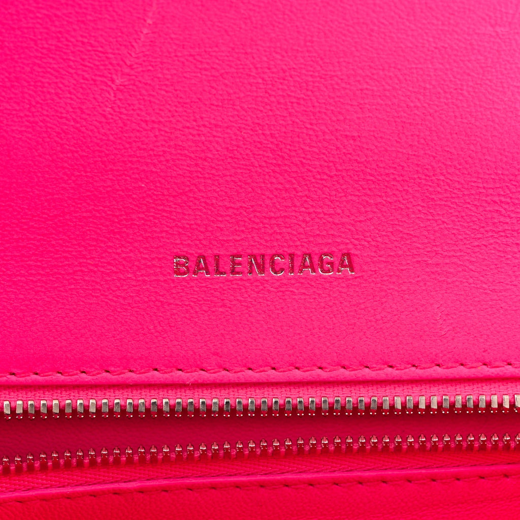 Shiny Box Calfskin Small Hourglass Top Handle Bag Acid Fuchsia