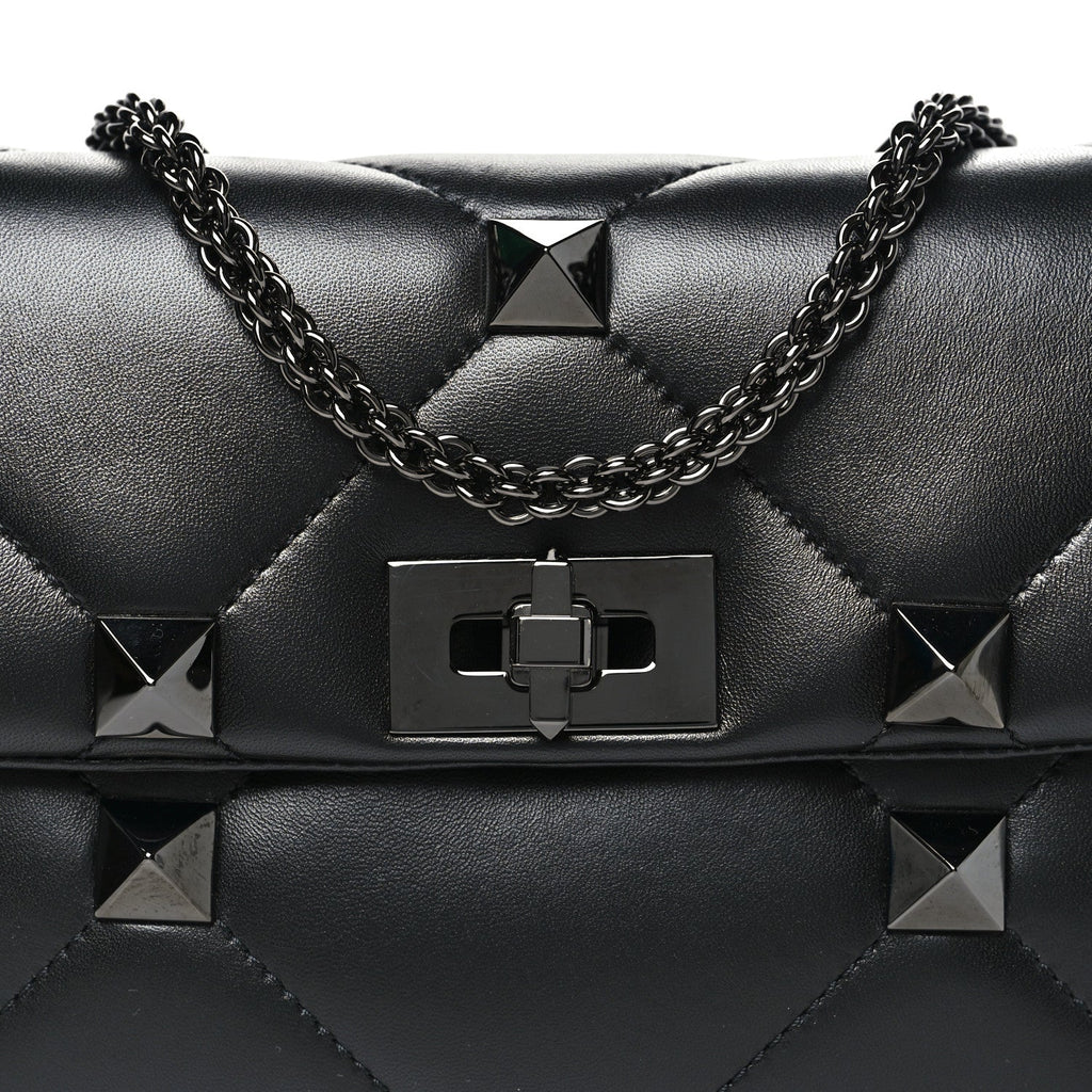 Nappa Monochrome Large Roman Stud Shoulder Bag Black
