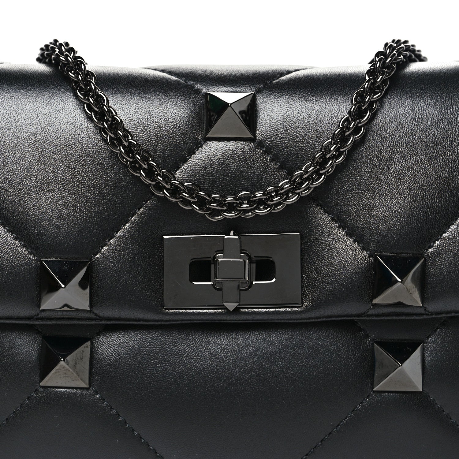 Nappa Monochrome Large Roman Stud Shoulder Bag Black