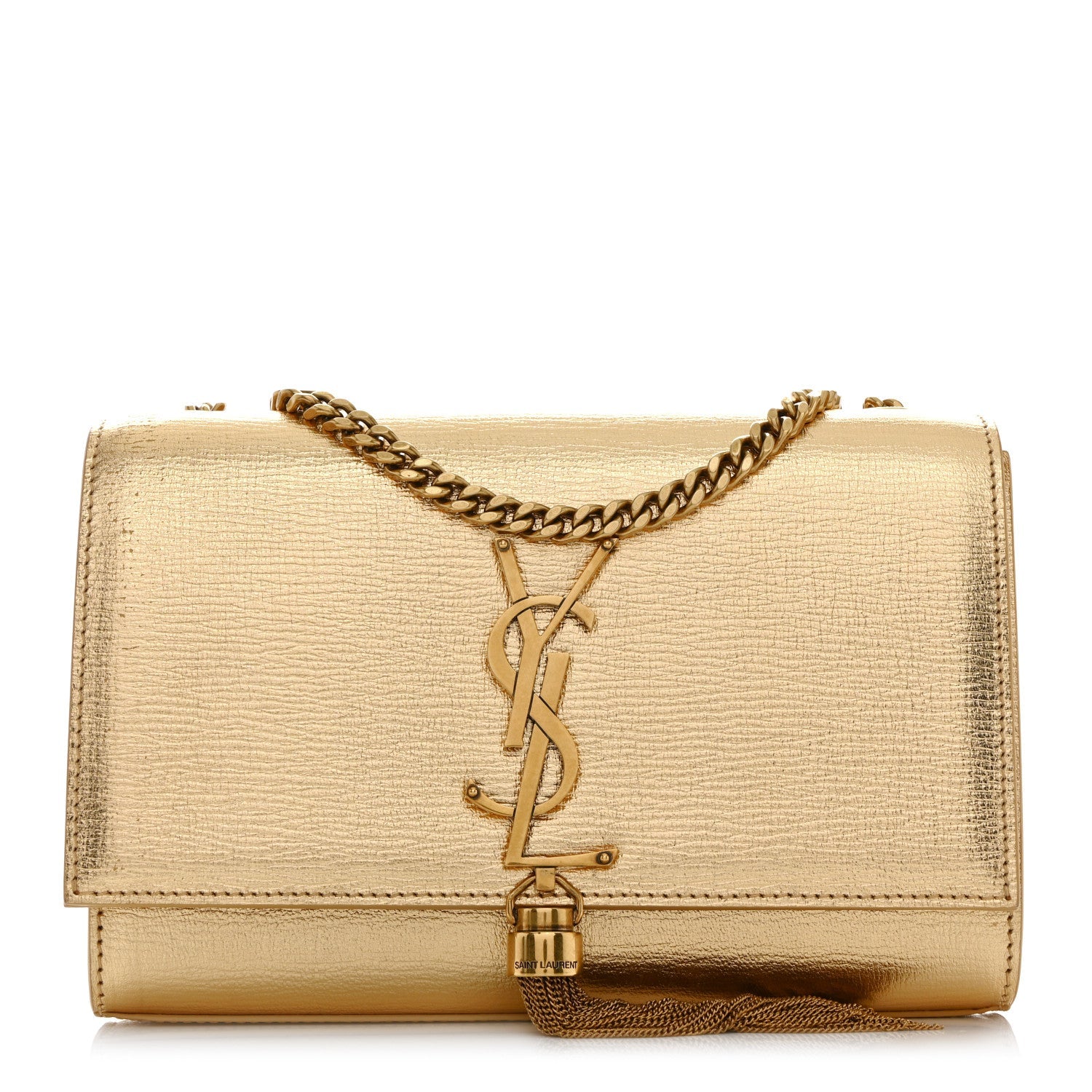 Metallic Calfskin Small Classic Monogram Kate Tassel Satchel Gold
