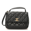 Calfskin Quilted Top Handle Flap Black
