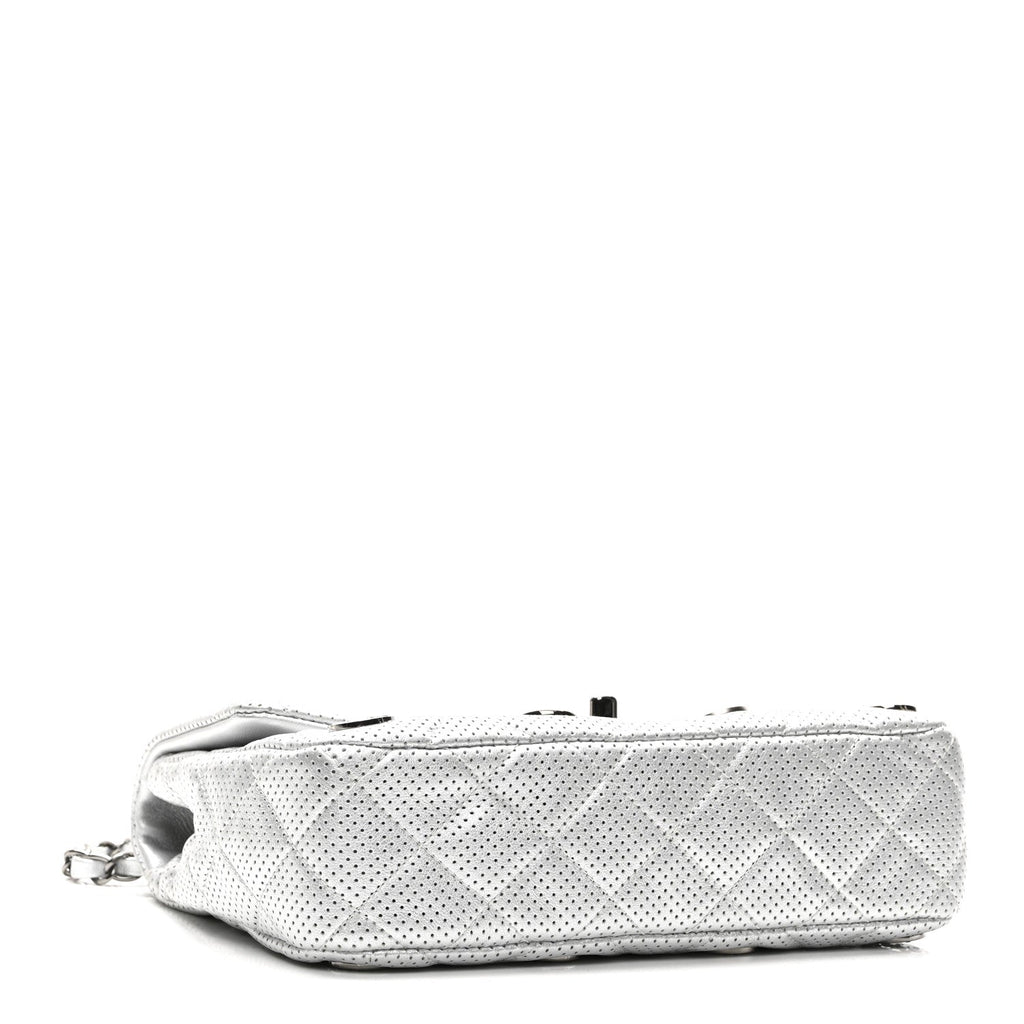 Perforated Metallic Lambskin Small CC Medals Flap Silver