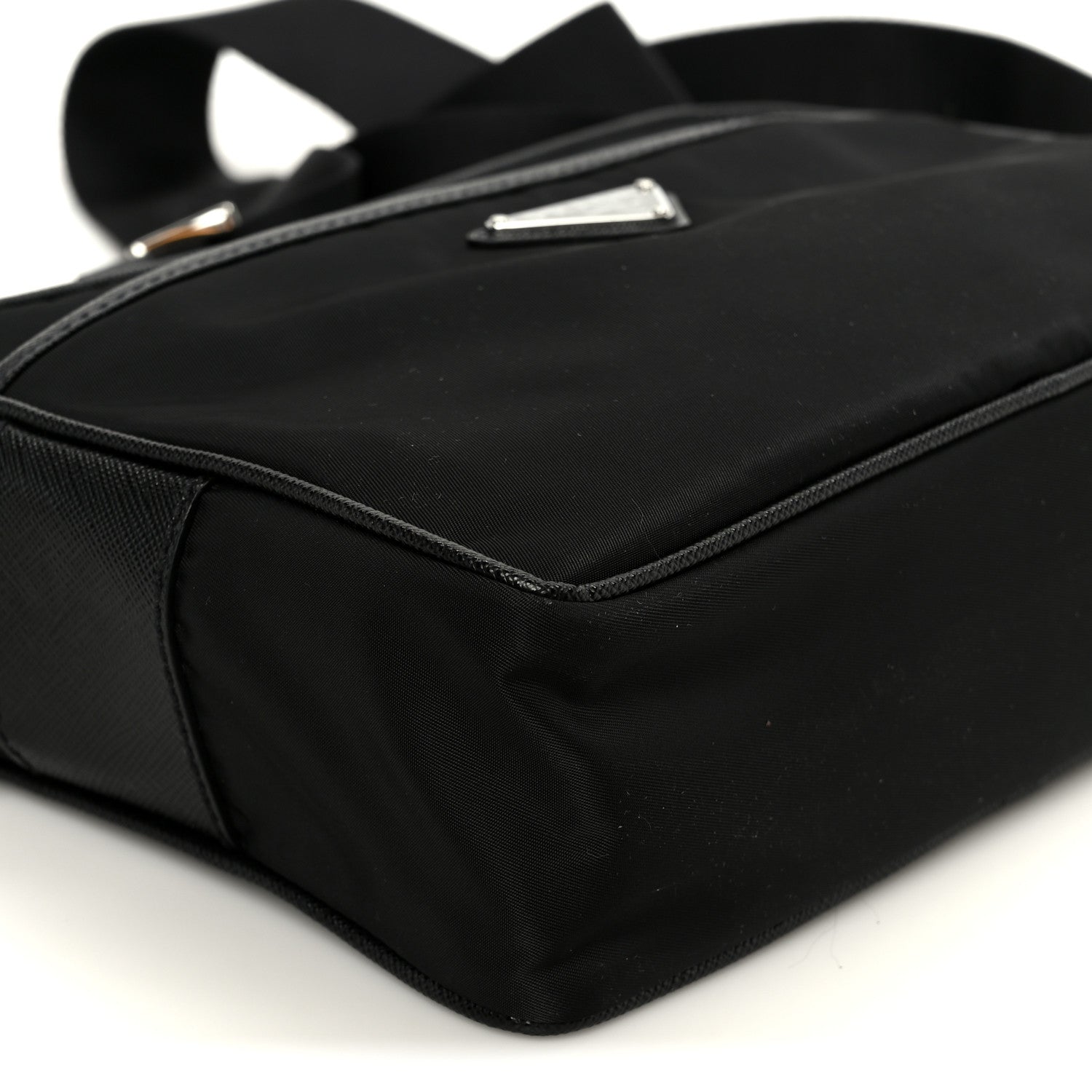 Tessuto Saffiano Pocket Double Zip Shoulder Bag Black