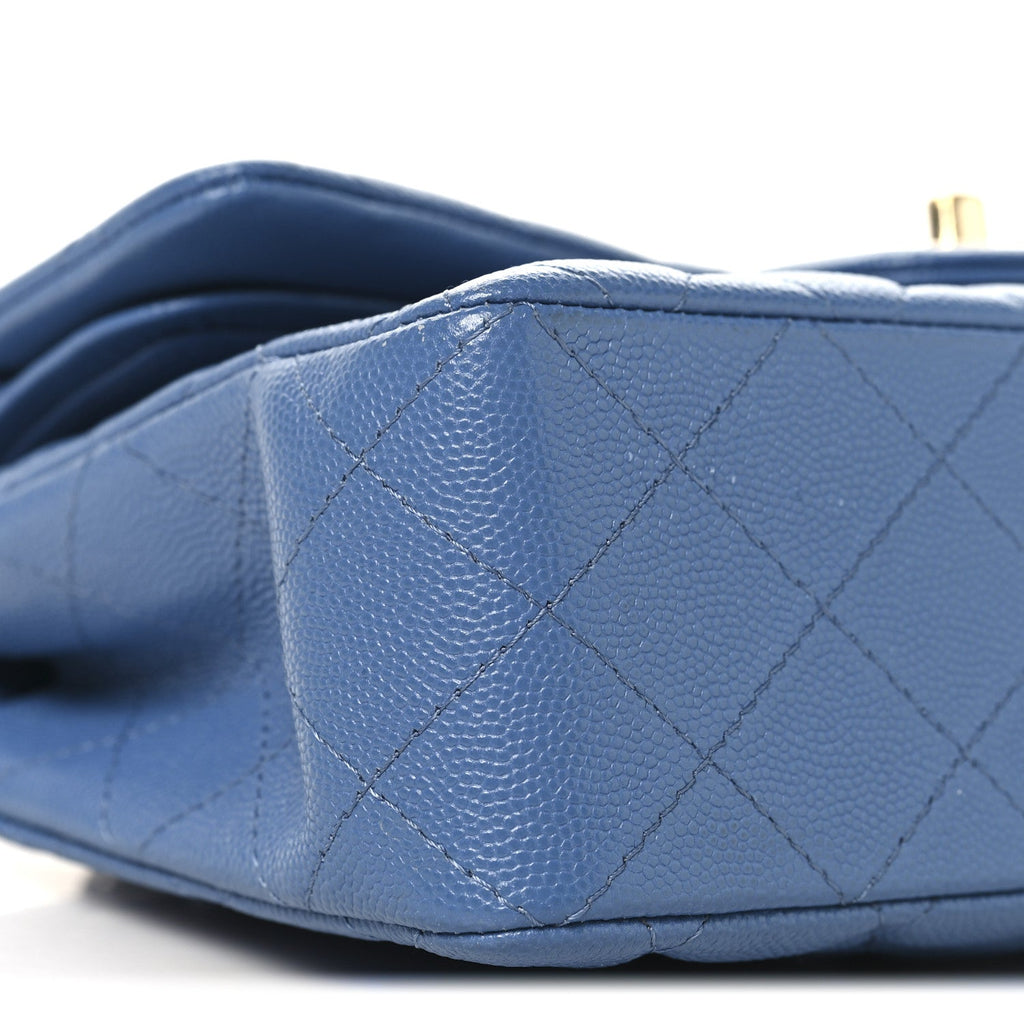 Caviar Quilted Small Double Flap Blue