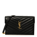 Lambskin Matelasse Chevron Monogram Cassandre Envelope Chain Wallet Black