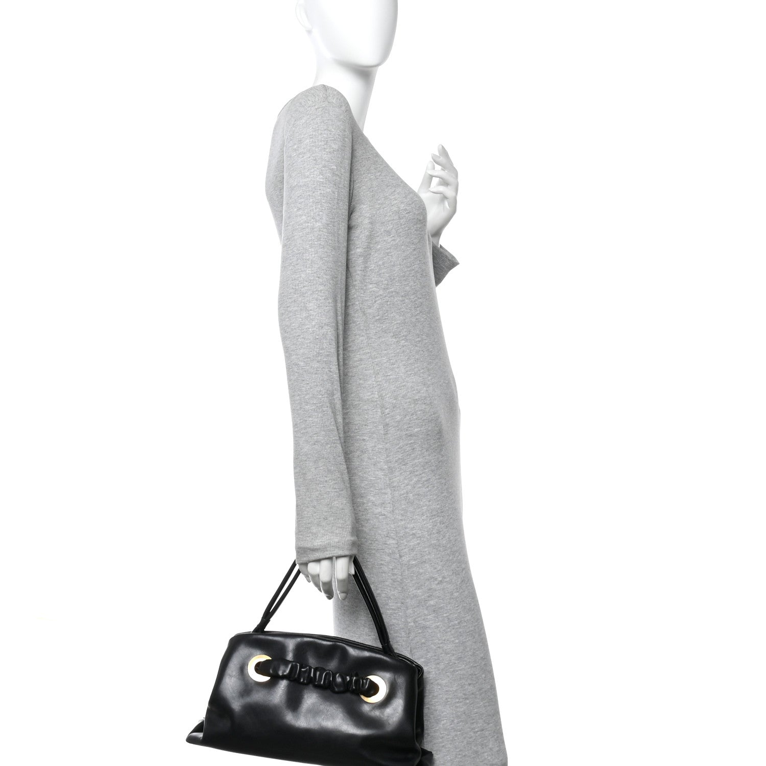 Smooth Calfskin Eyelet Small Top Handle Bag Black