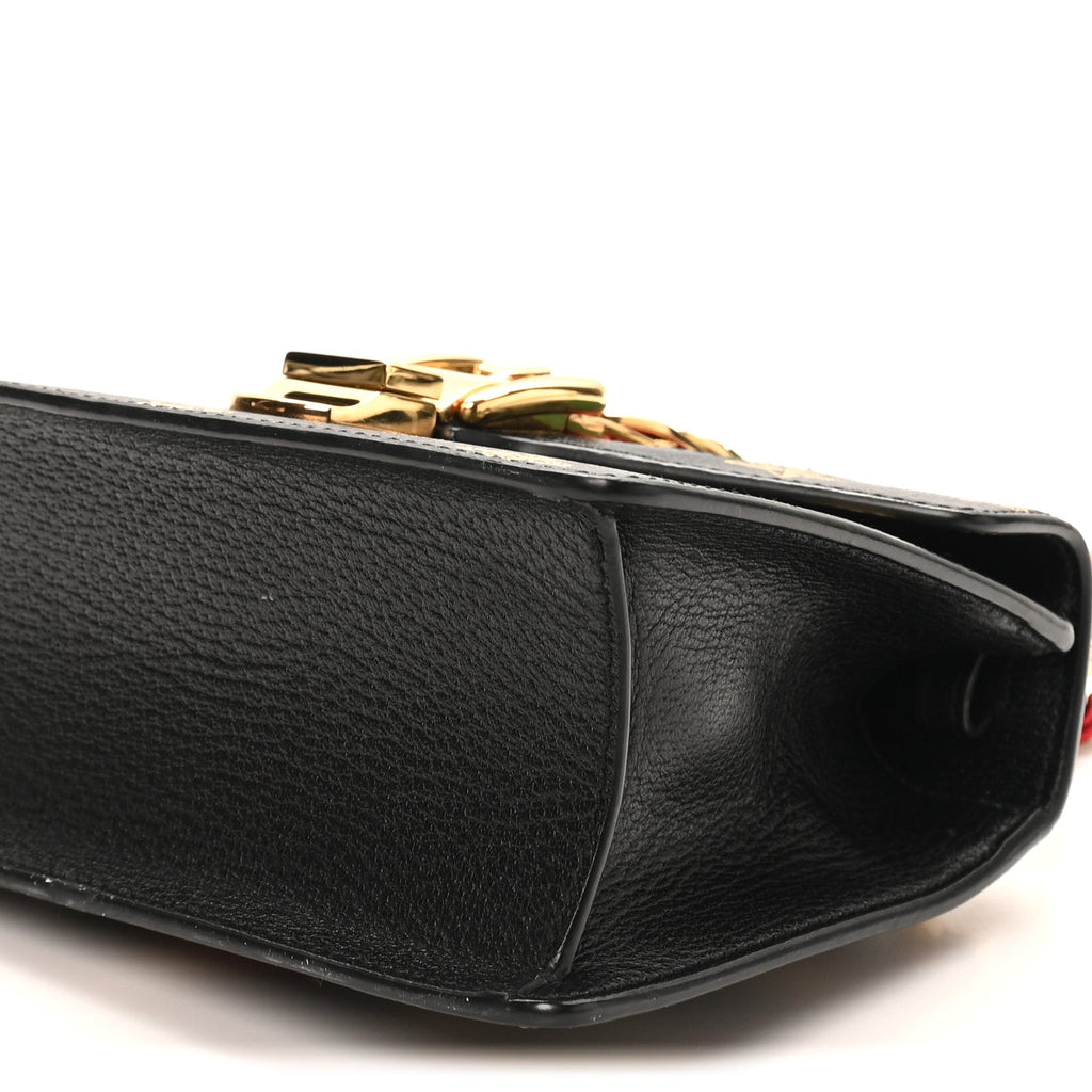 Textured Calfskin Bee Star Print Mini Sylvie Top Handle Bag Black