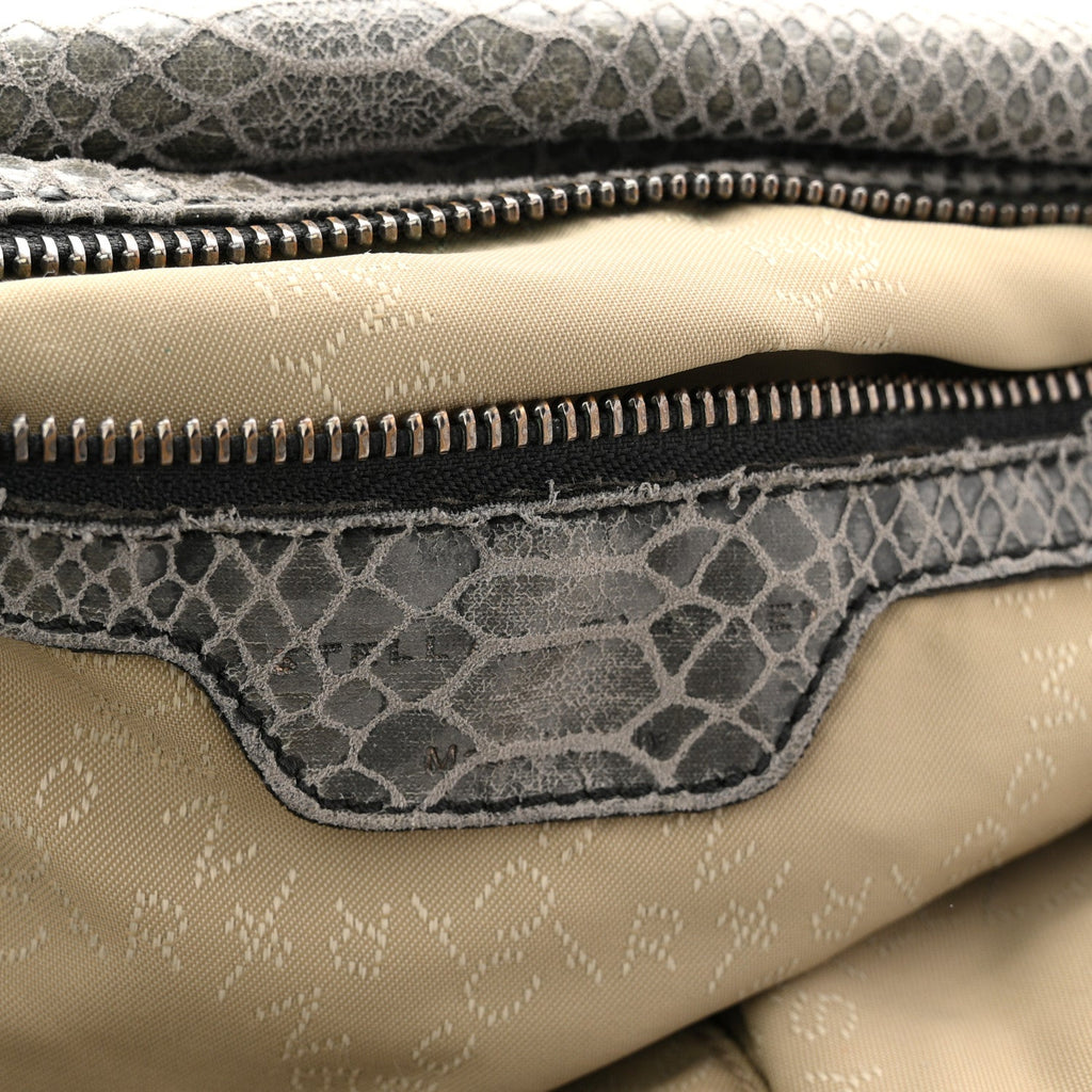 Metallic Faux Snakeskin Big Falabella Tote Grey