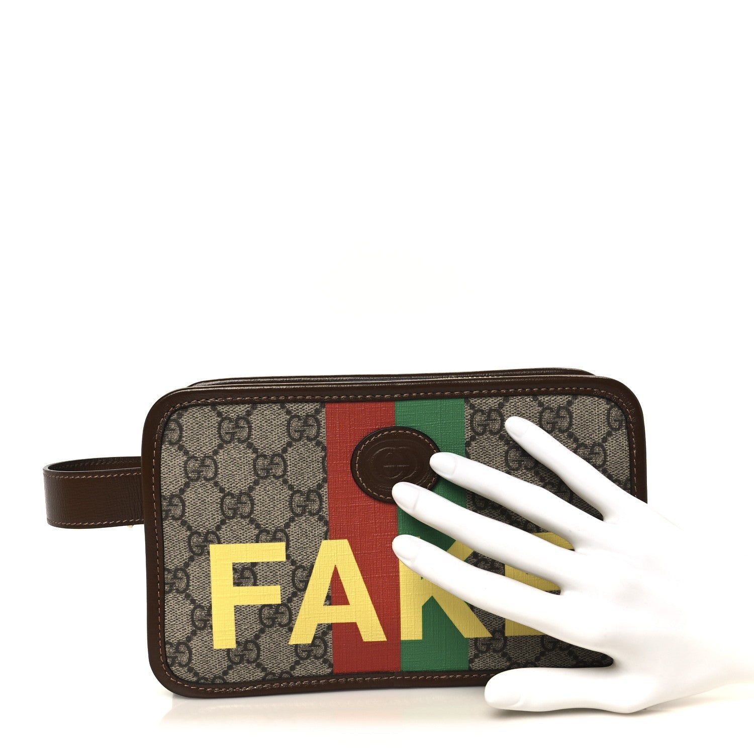 GG Supreme Monogram Azalea Calfskin Fake/Not Retro Interlocking G Cosmetic Case Beige Ebony Brown Sugar