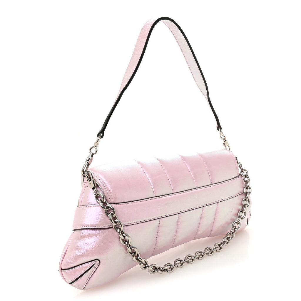 Iridescent Nappa Vertical Matelasse Medium Maxi Horsebit Chain Shoulder Bag Escape Pink