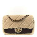 Shearling Lambskin Quilted Furry Coco Flap Dark Brown Beige