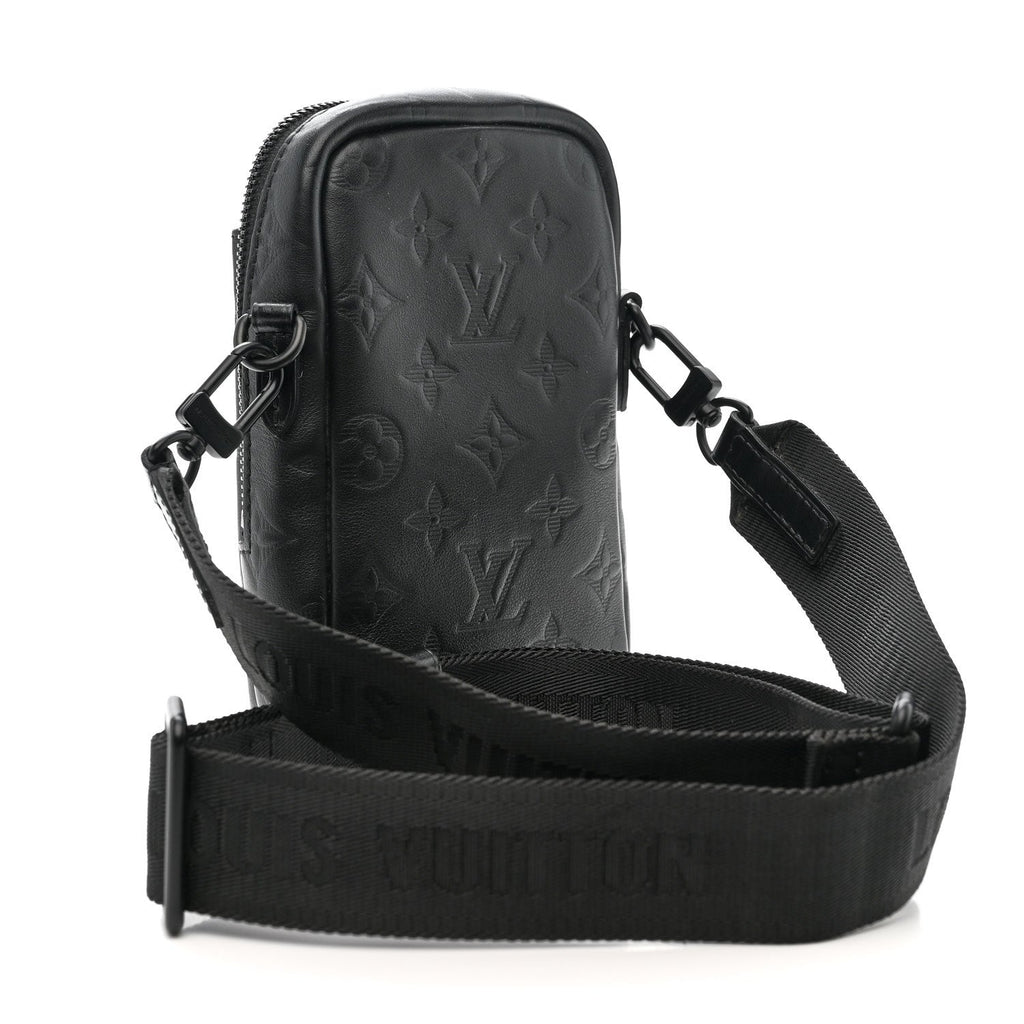 Calfskin Monogram Shadow Double Phone Pouch NM Black