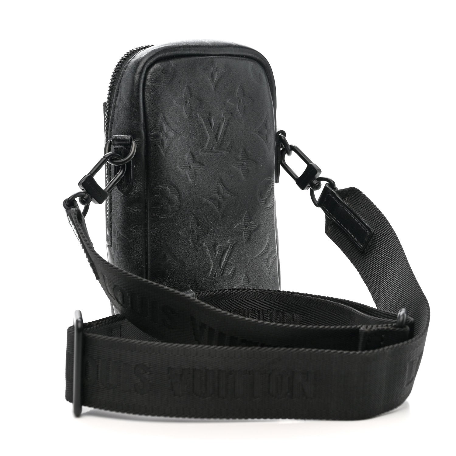 Calfskin Monogram Shadow Double Phone Pouch NM Black