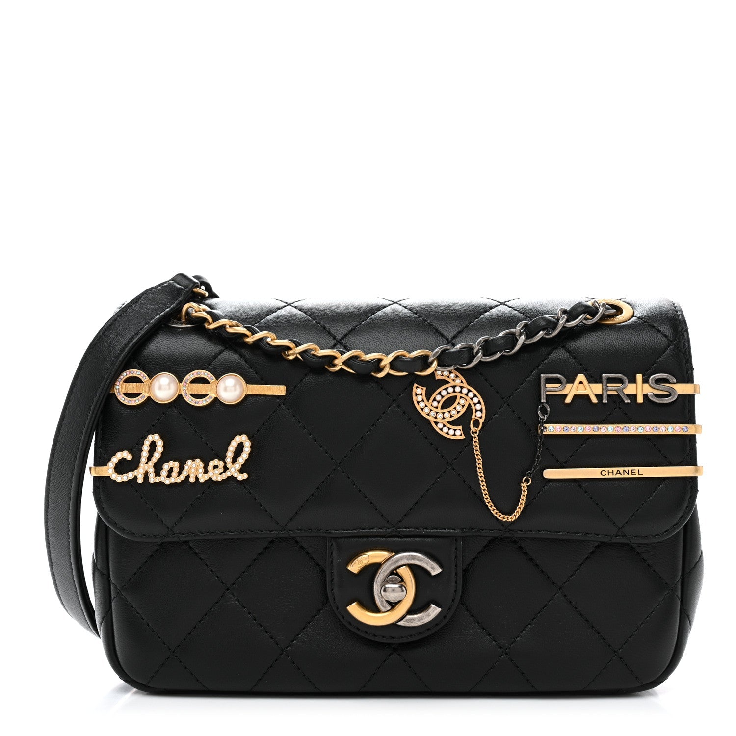 Lambskin Quilted Small Coco Clips Single Flap Black