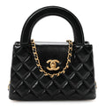 Shiny Aged Calfskin Quilted Nano Kelly Shopper Black
