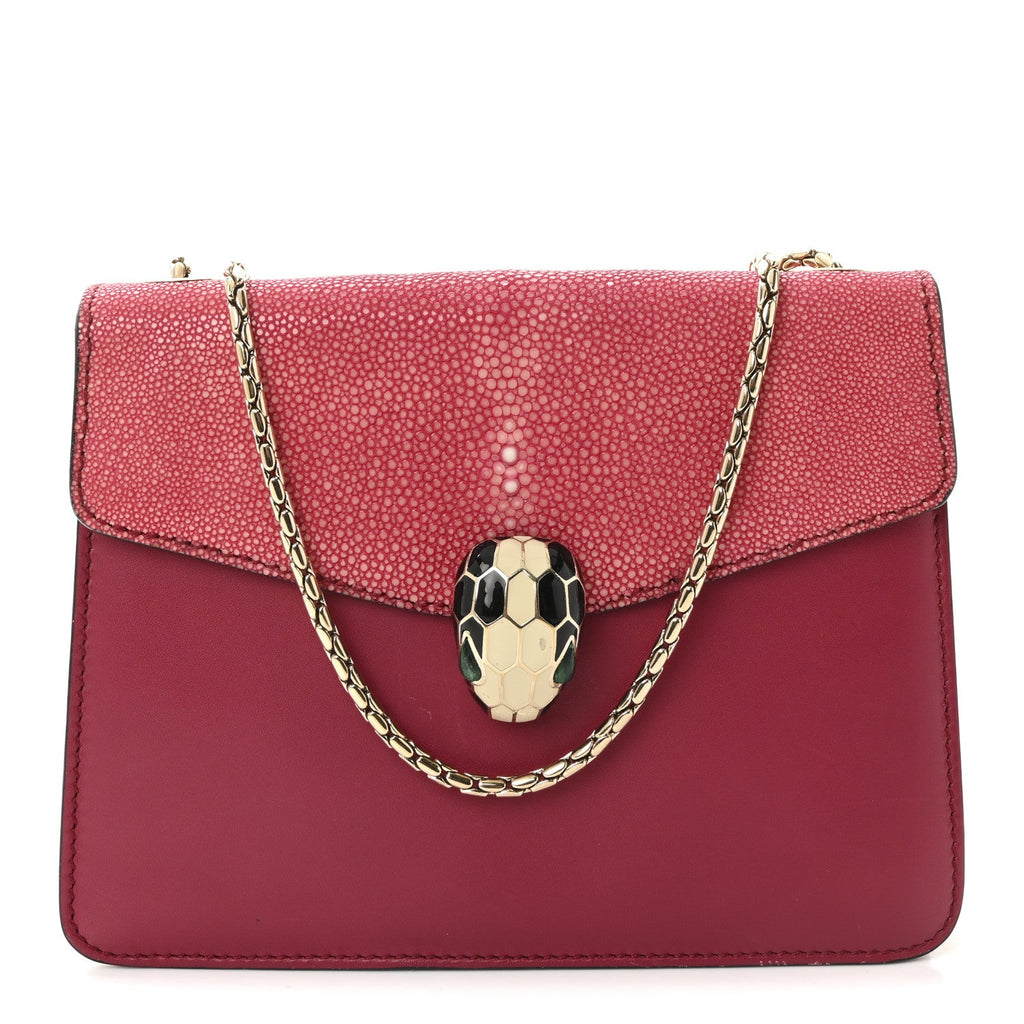 Calfskin Galuchat Serpenti Forever Crossbody Bag Dark Pink