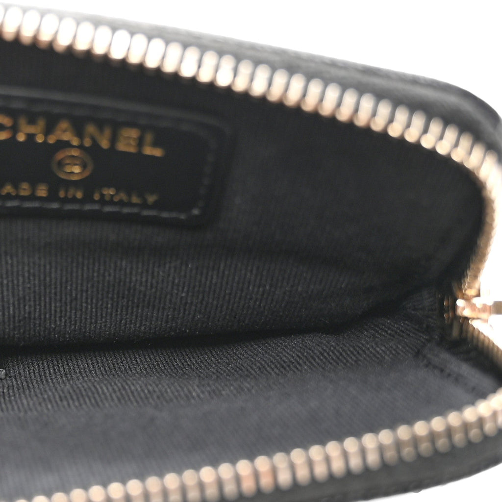 Caviar Quilted Crystal Zip  Holder Wallet Black