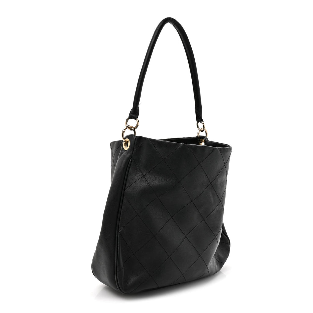 Calfskin Stitched Hobo Black