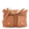 Shiny Calfskin Quilted Small Supple Twins Hobo Bag Brown