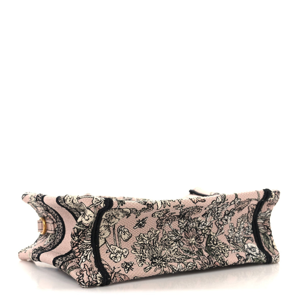 Canvas Embroidered Mini Book Tote With Strap Pink Multicolor
