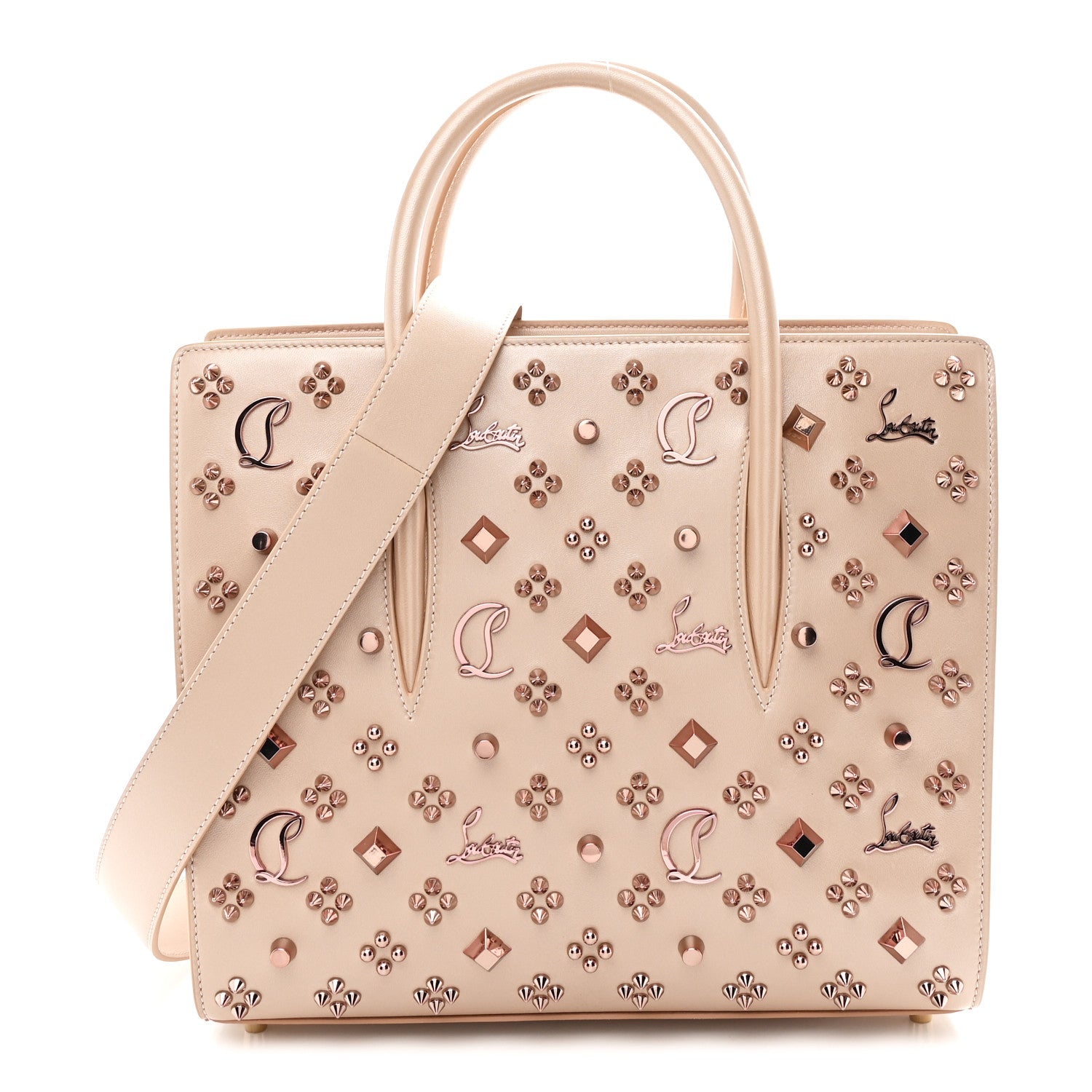 Calfskin Spikes Loubinthesky Medium Paloma Leche