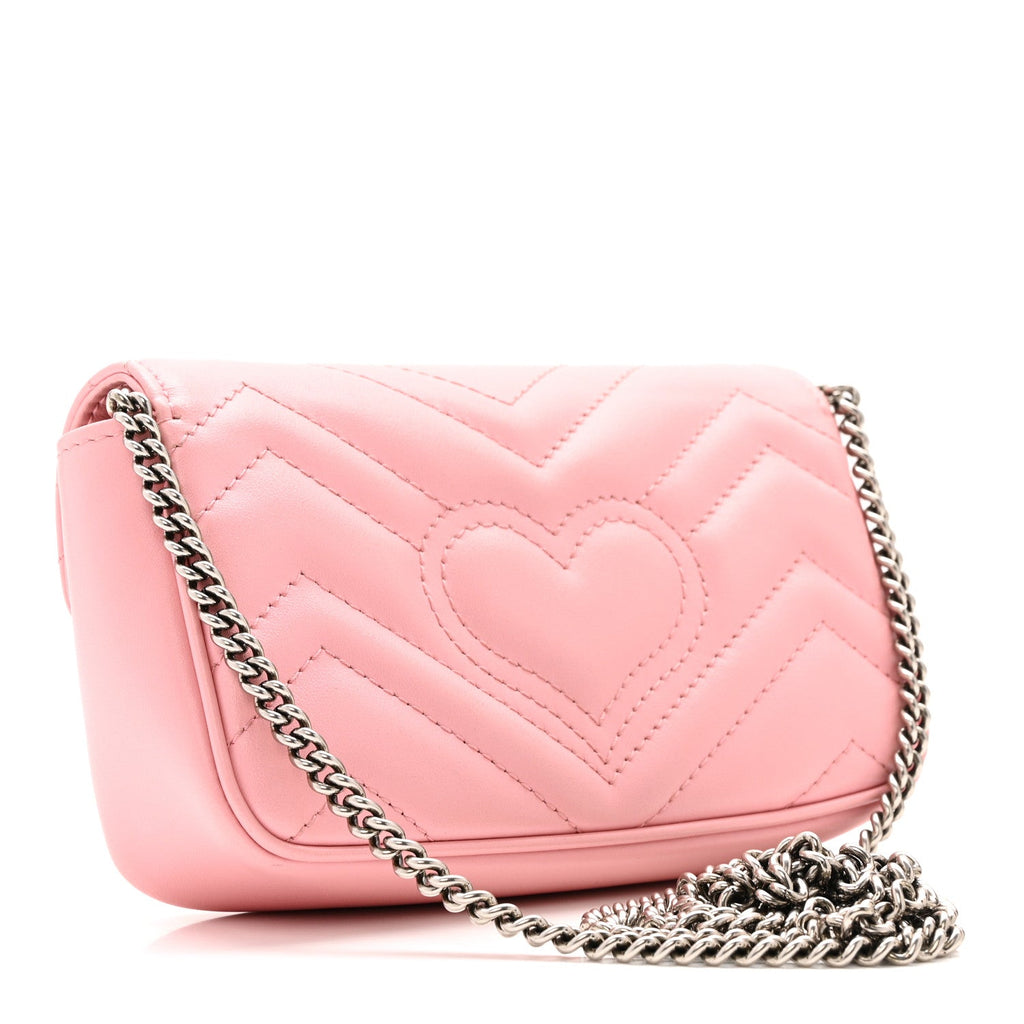 Calfskin Matelasse Super Mini GG Marmont Shoulder Bag Wild Rose