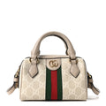 GG Supreme Monogram Textured Dollar Calfskin Web Super Mini Ophidia Top Handle Bowler Bag Beige Mystic White Oatmeal