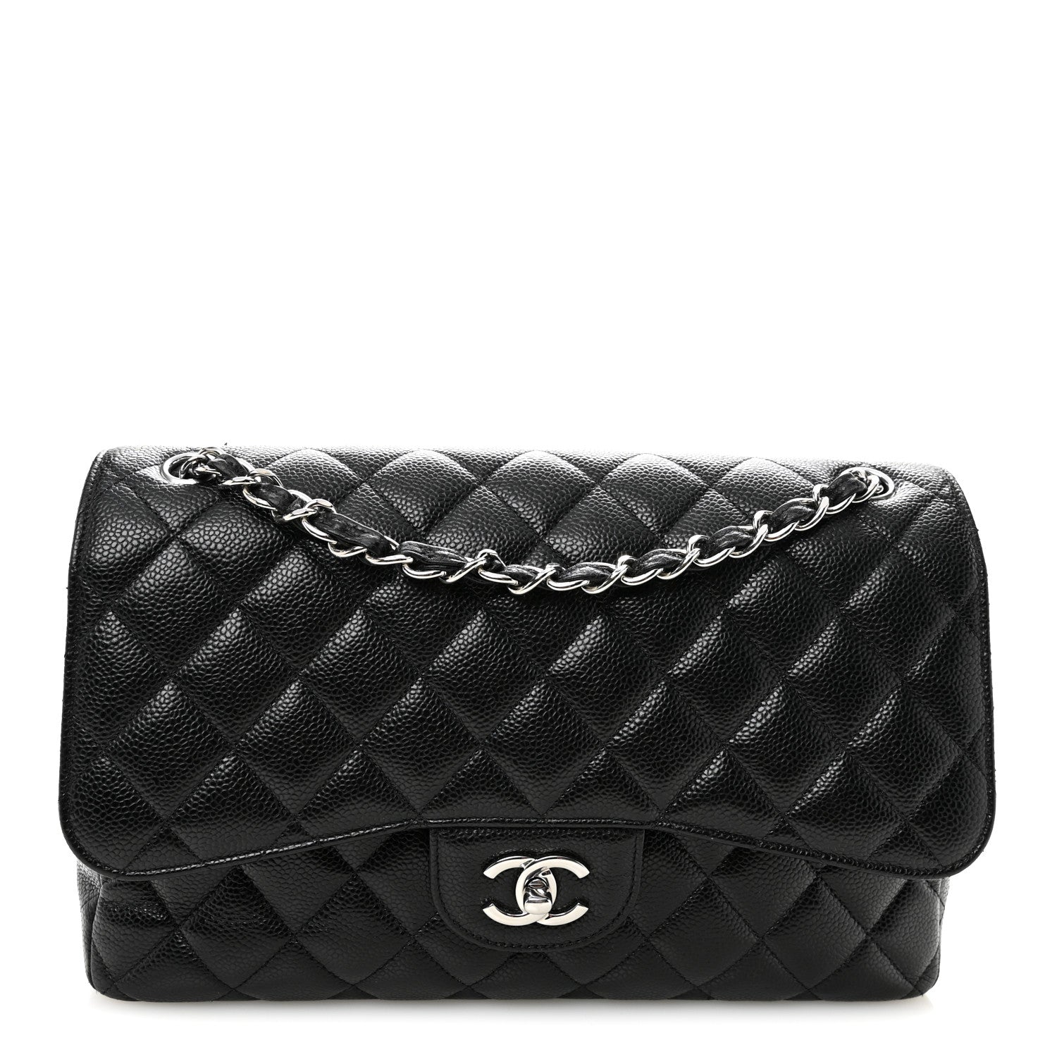 Caviar Quilted Jumbo Double Flap Black