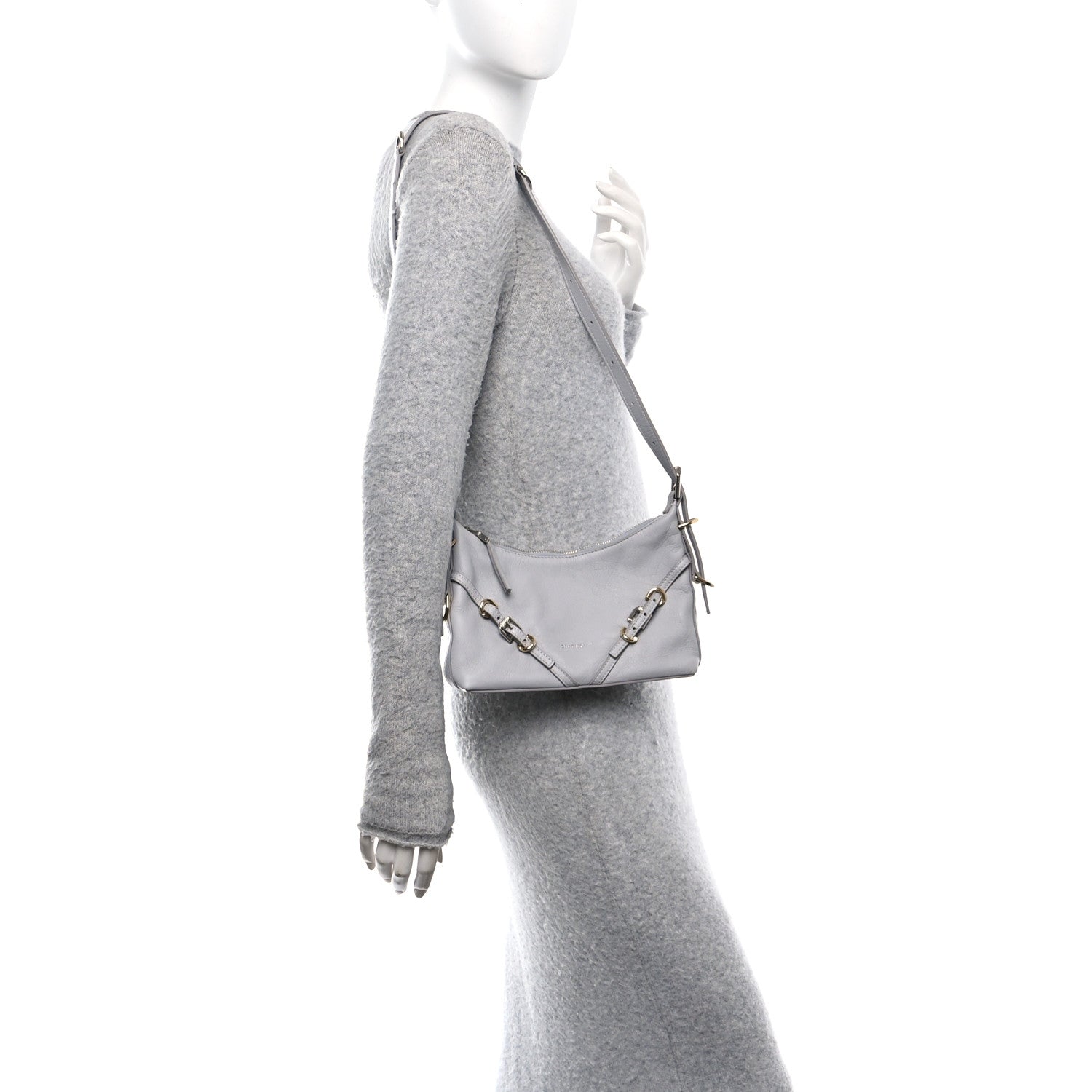 Tumbled Calfskin Mini Voyou Boyfriend Party Bag Light Grey