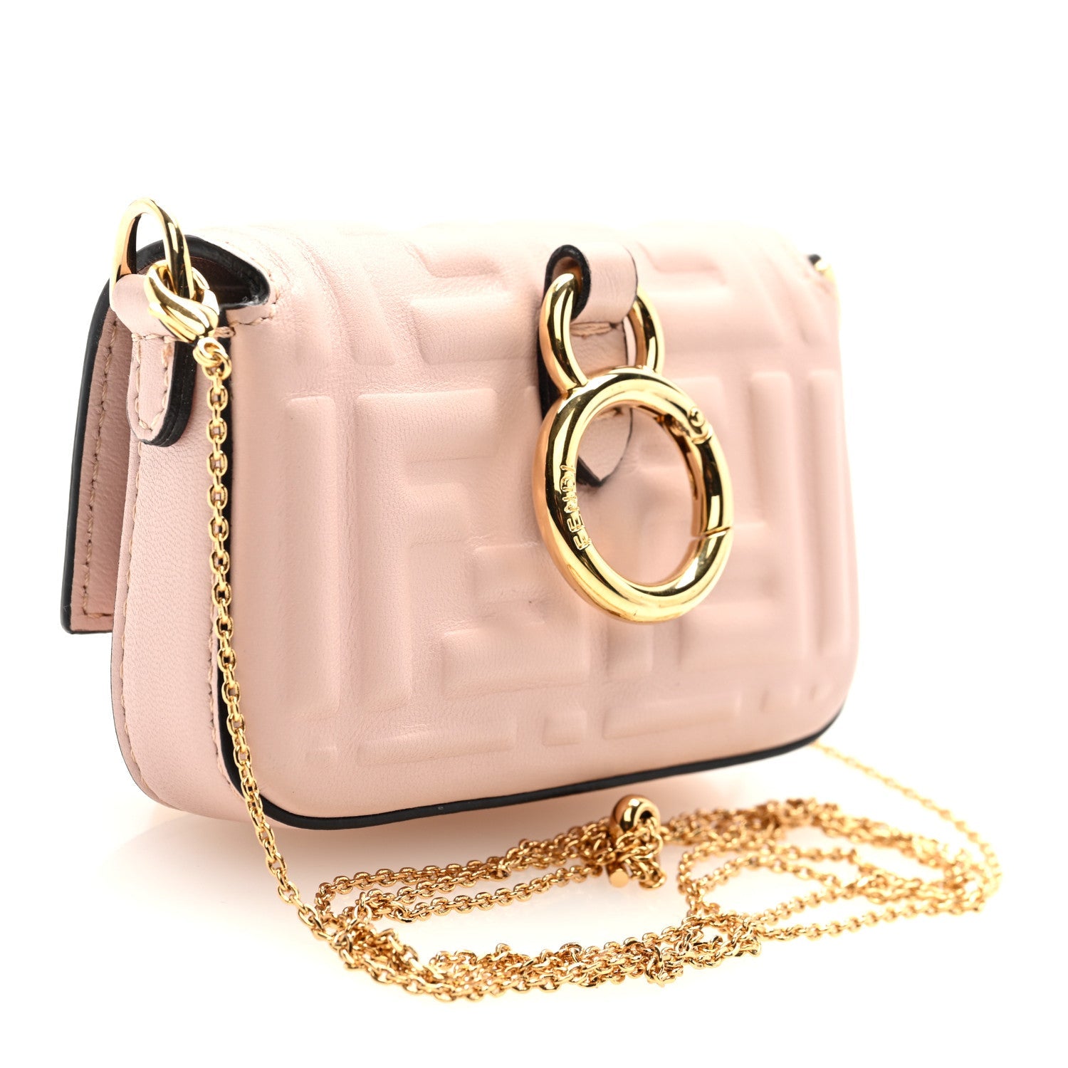 Nappa Matisse FF Embossed Nano Maxi Buckle Baguette Charm Rosa Quarzo