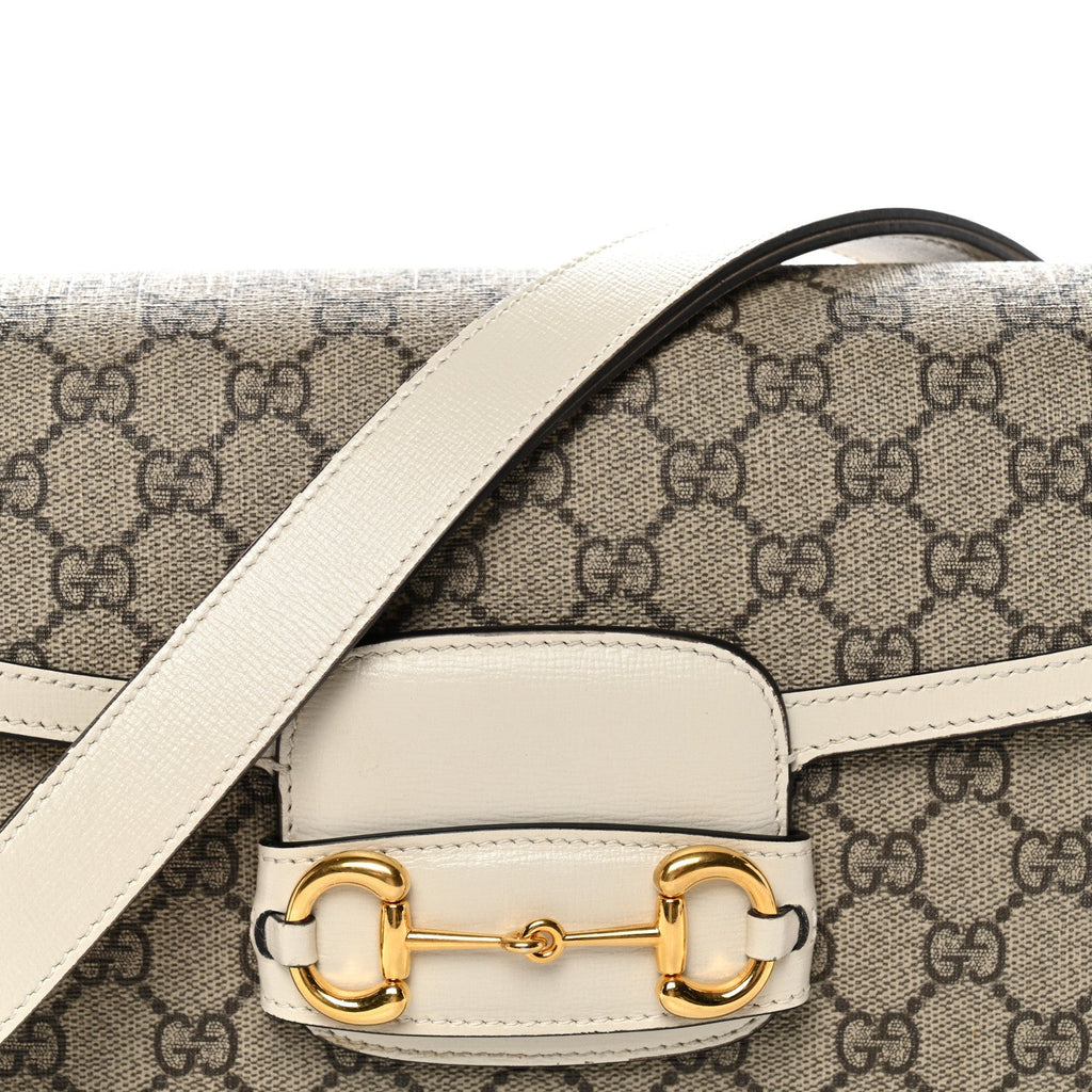 GG Supreme Monogram Horsebit 1955 Shoulder Bag Beige Mystic White