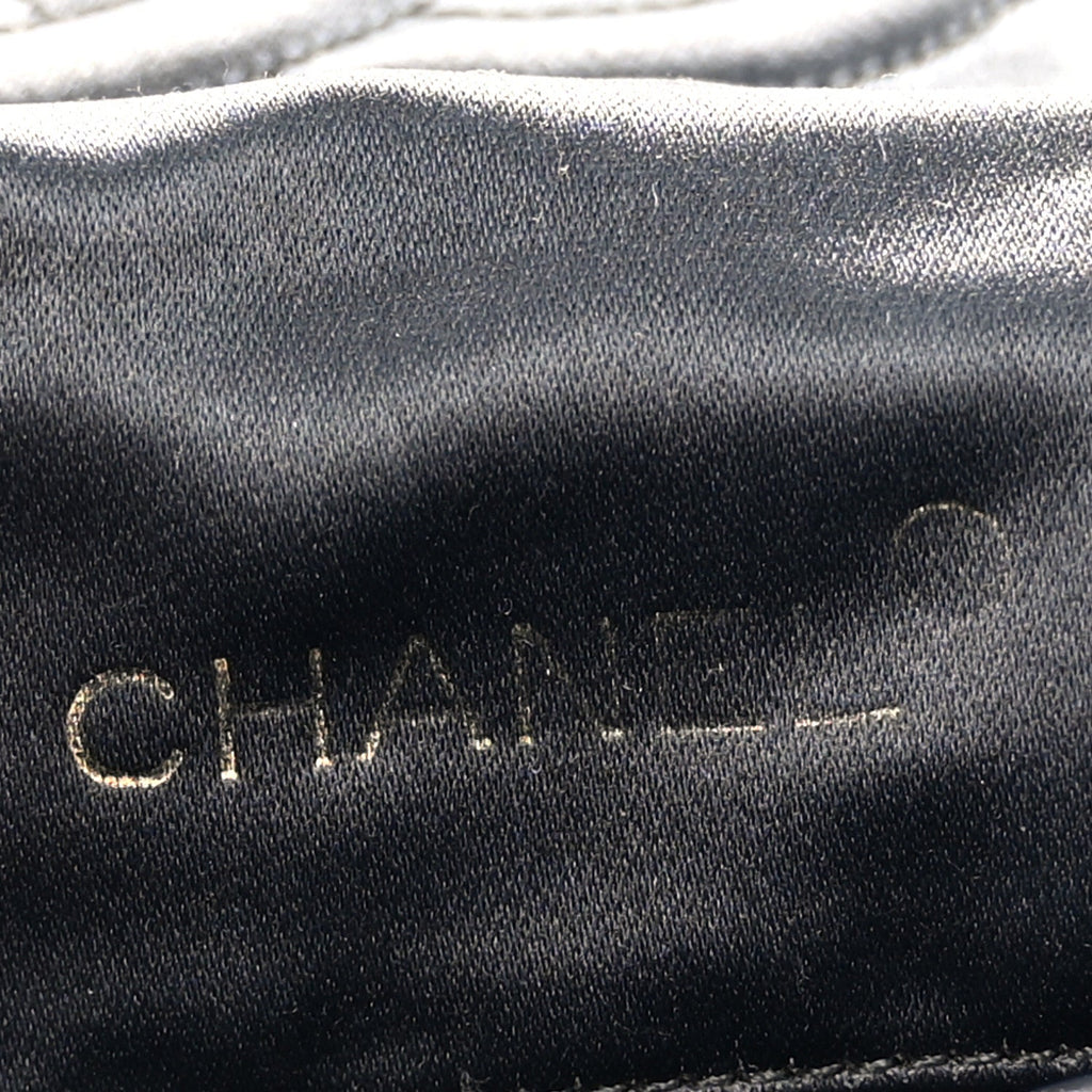 Satin Quilted Half Moon Flap Black
