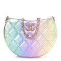 Gradient Metallic Lambskin Quilted Hobo Bag Pink Purple Green