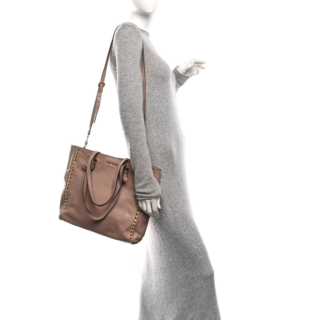 Soft Calf Studded Shopping Tote Cammeo