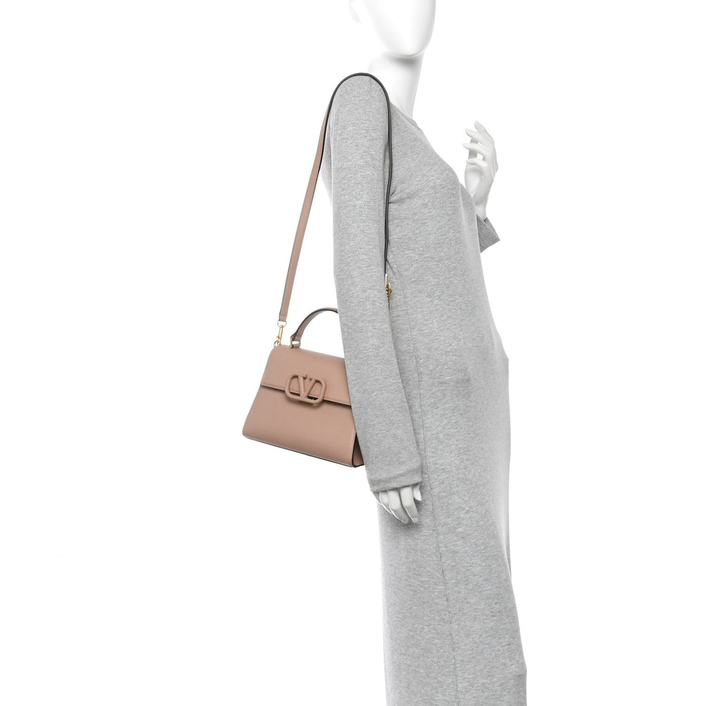 Grainy Calfskin Small VSling Top Handle Bag Poudre