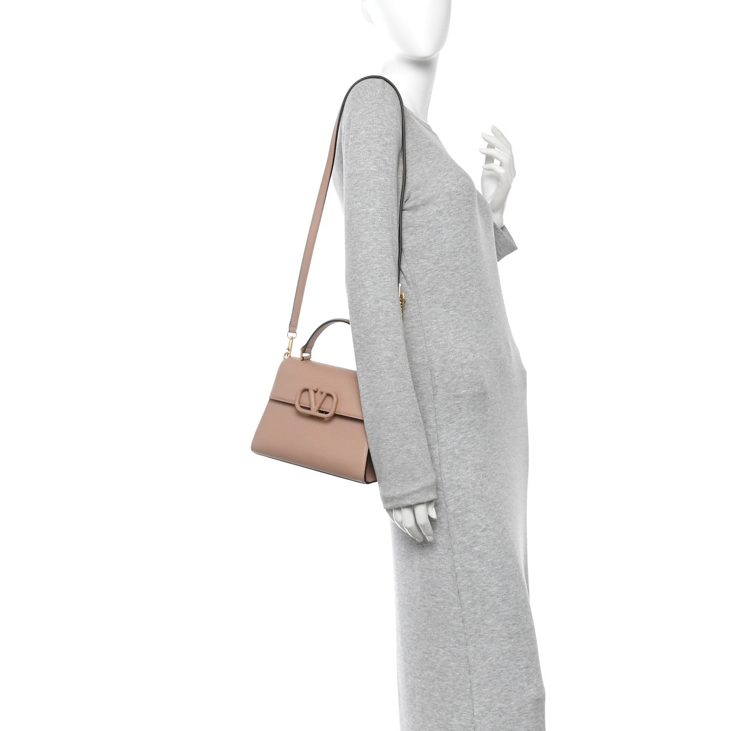 Grainy Calfskin Small VSling Top Handle Bag Poudre