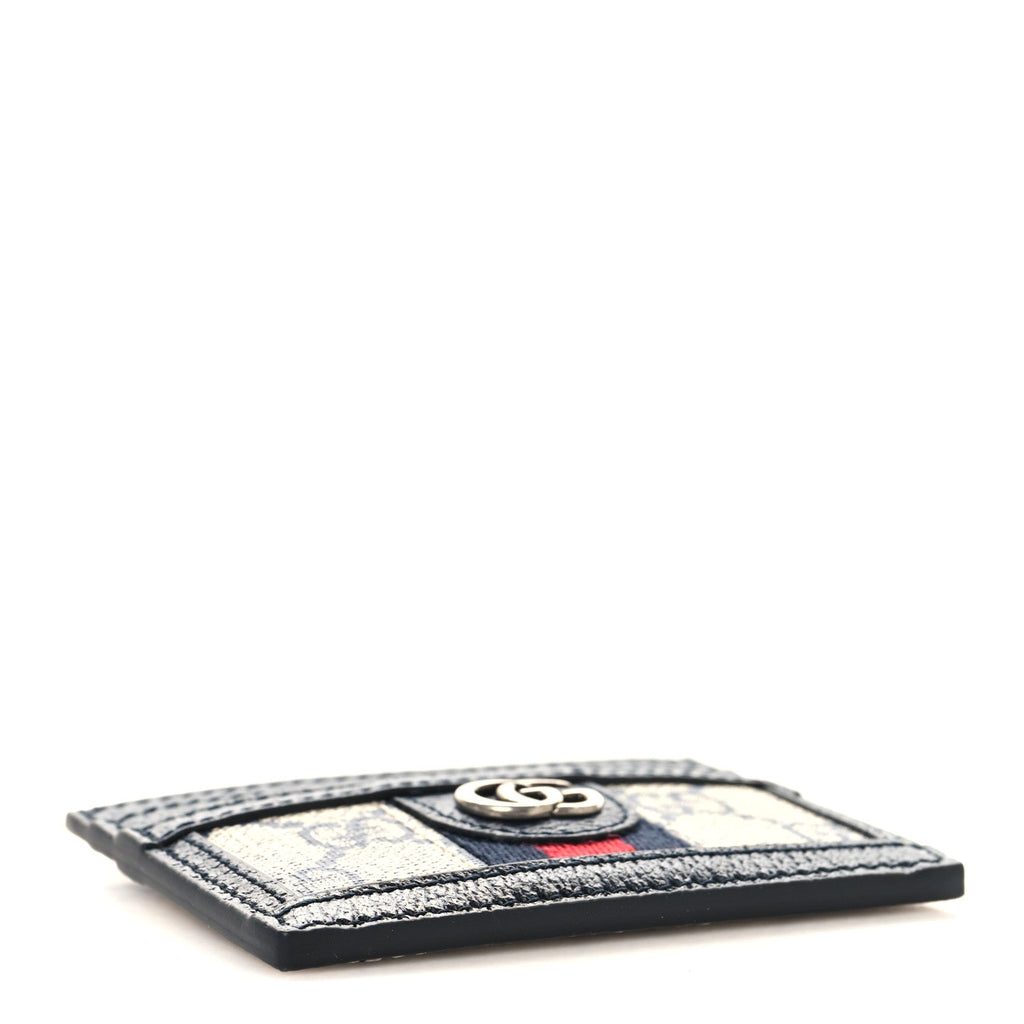 GG Supreme Monogram Textured Dollar Calfskin Web Ophidia  Holder Beige Blue
