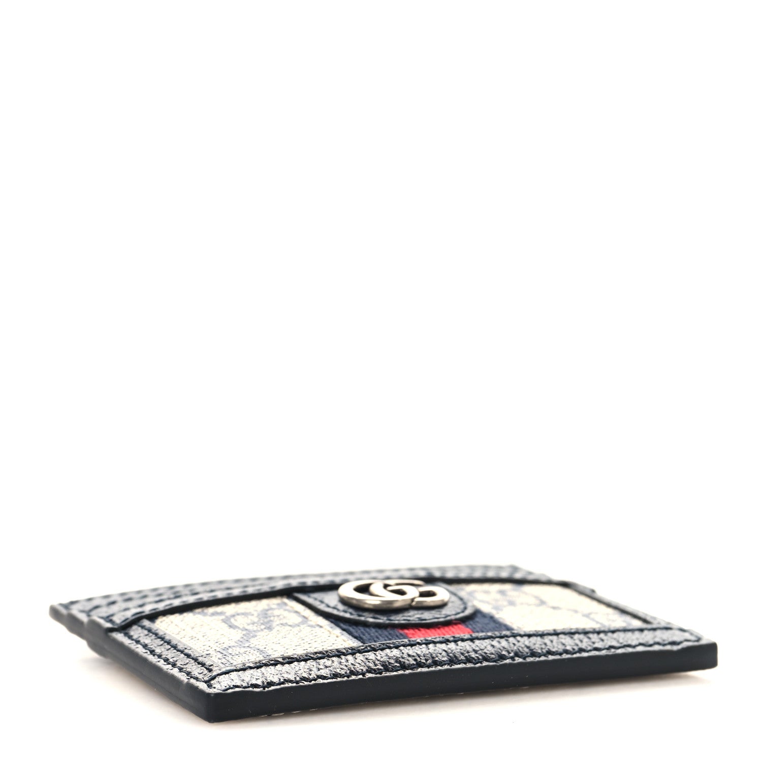 GG Supreme Monogram Textured Dollar Calfskin Web Ophidia  Holder Beige Blue