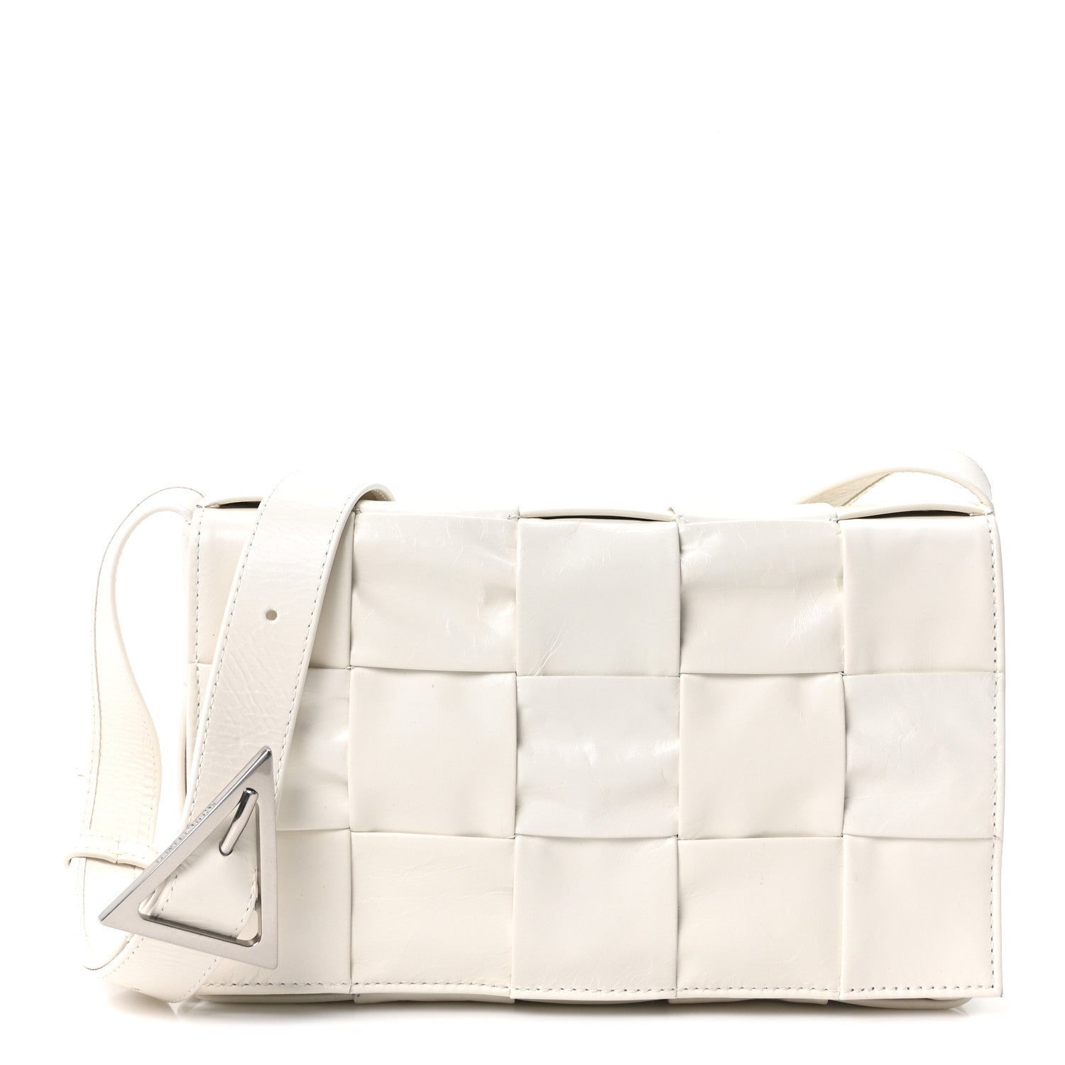 Patent Maxi Intrecciato Cassette Crossbody Bag White