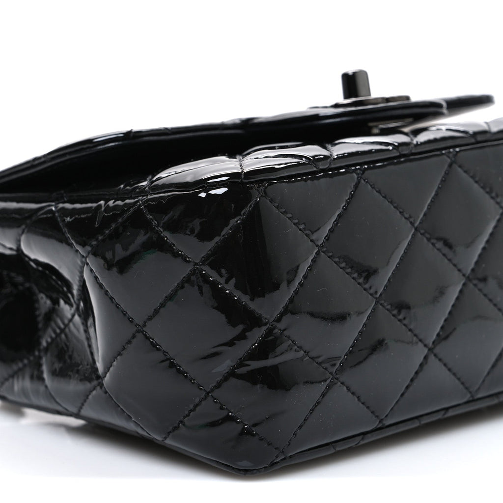 Patent Calfskin Quilted Mini Square Flap So Black