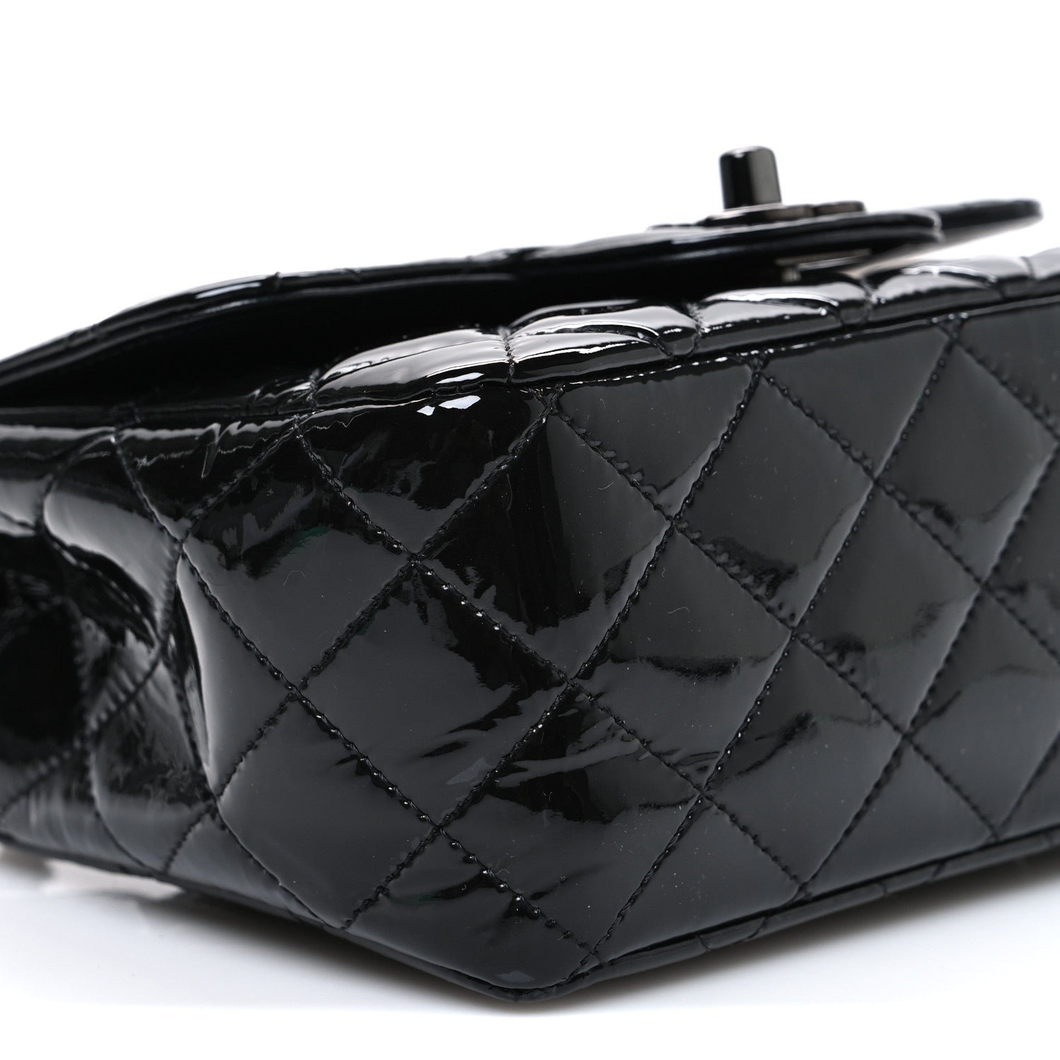 Patent Calfskin Quilted Mini Square Flap So Black