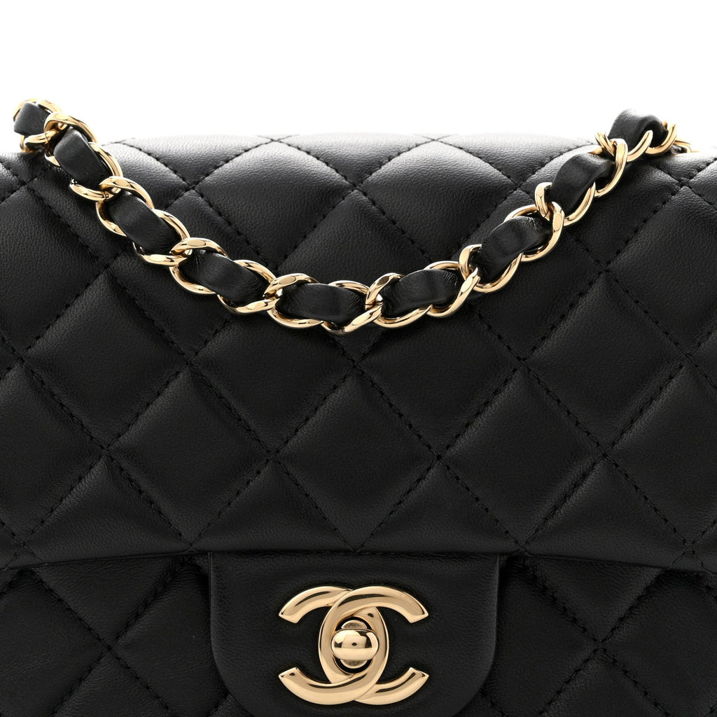 Lambskin Quilted Mini Square Flap Black