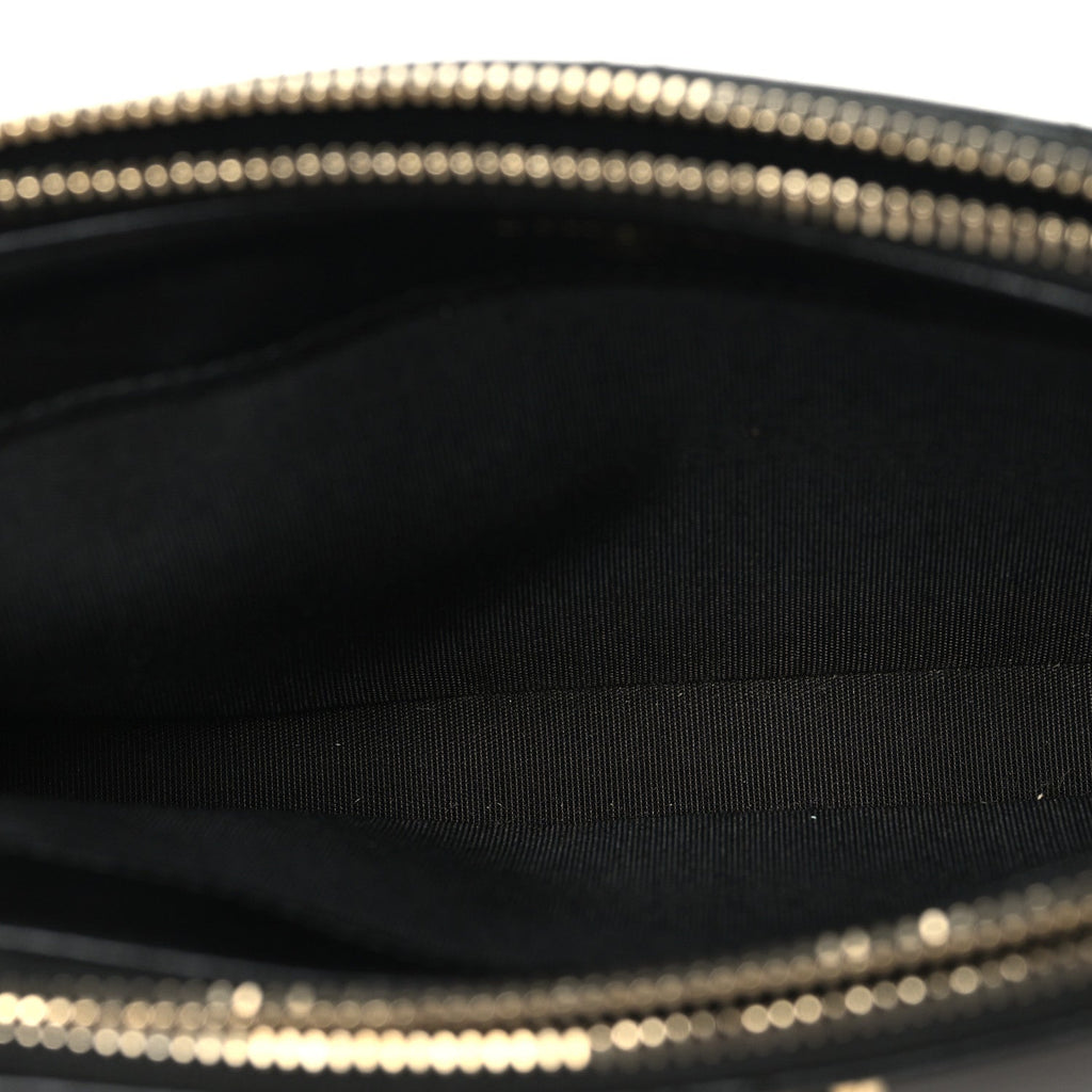 Goatskin Enamel Quilted Small Clutch With Chain Black