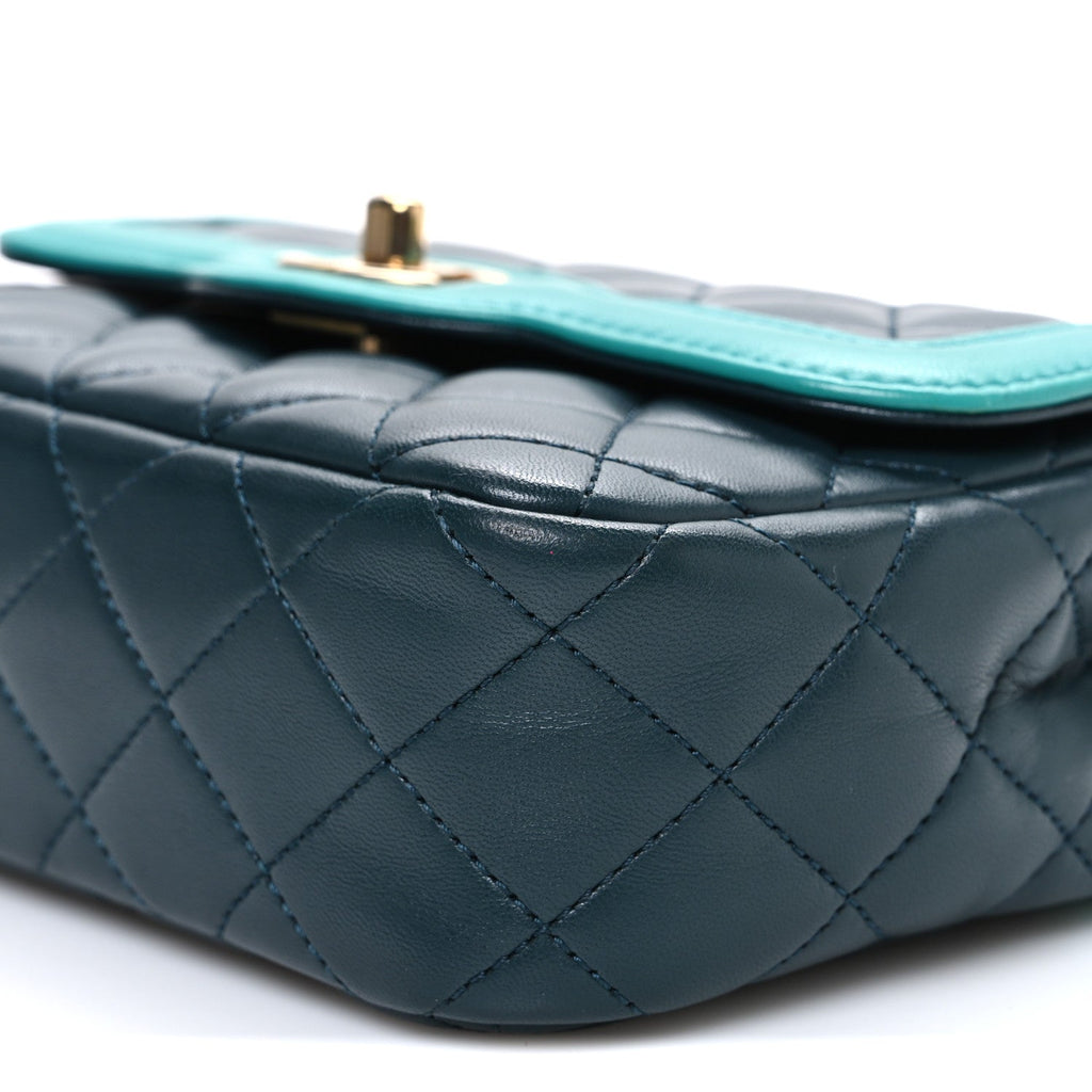 Lambskin Quilted Mini Two Tone Day Flap Navy Turquoise
