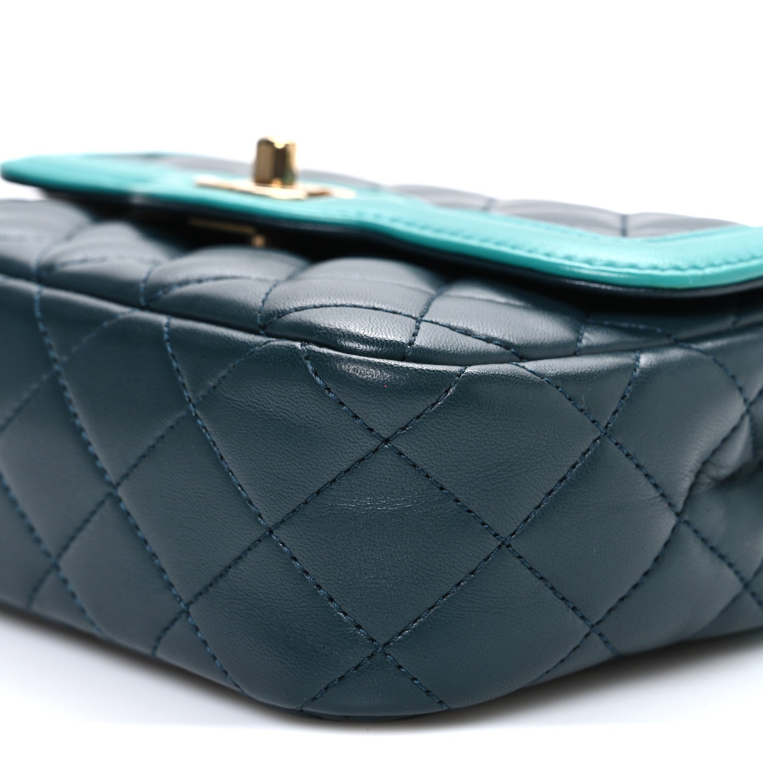 Lambskin Quilted Mini Two Tone Day Flap Navy Turquoise